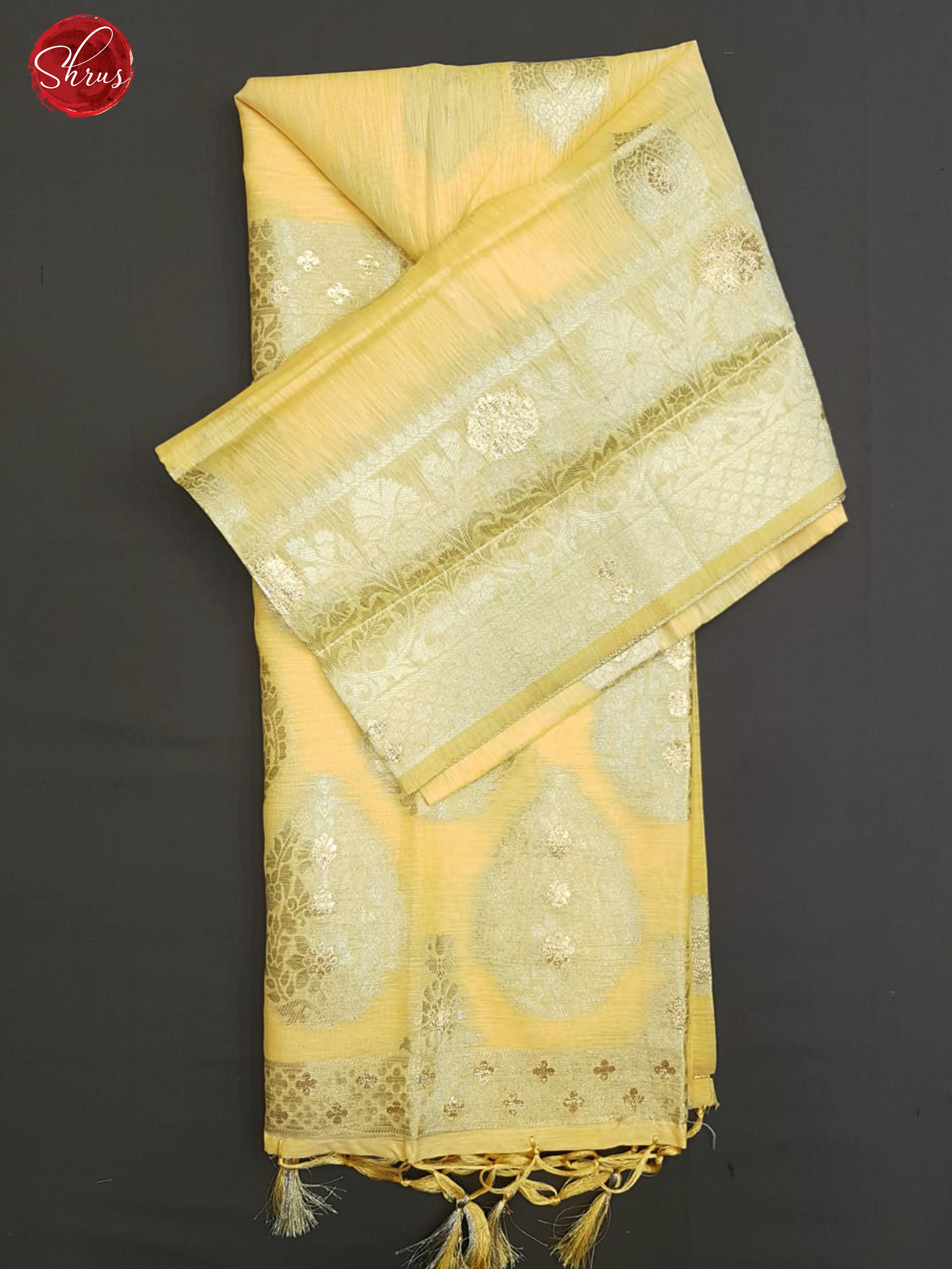Yellow(SIngle Tone)- Art Linen with zari woven floral motifs on the Body & Zari Border - Shop on ShrusEternity.com
