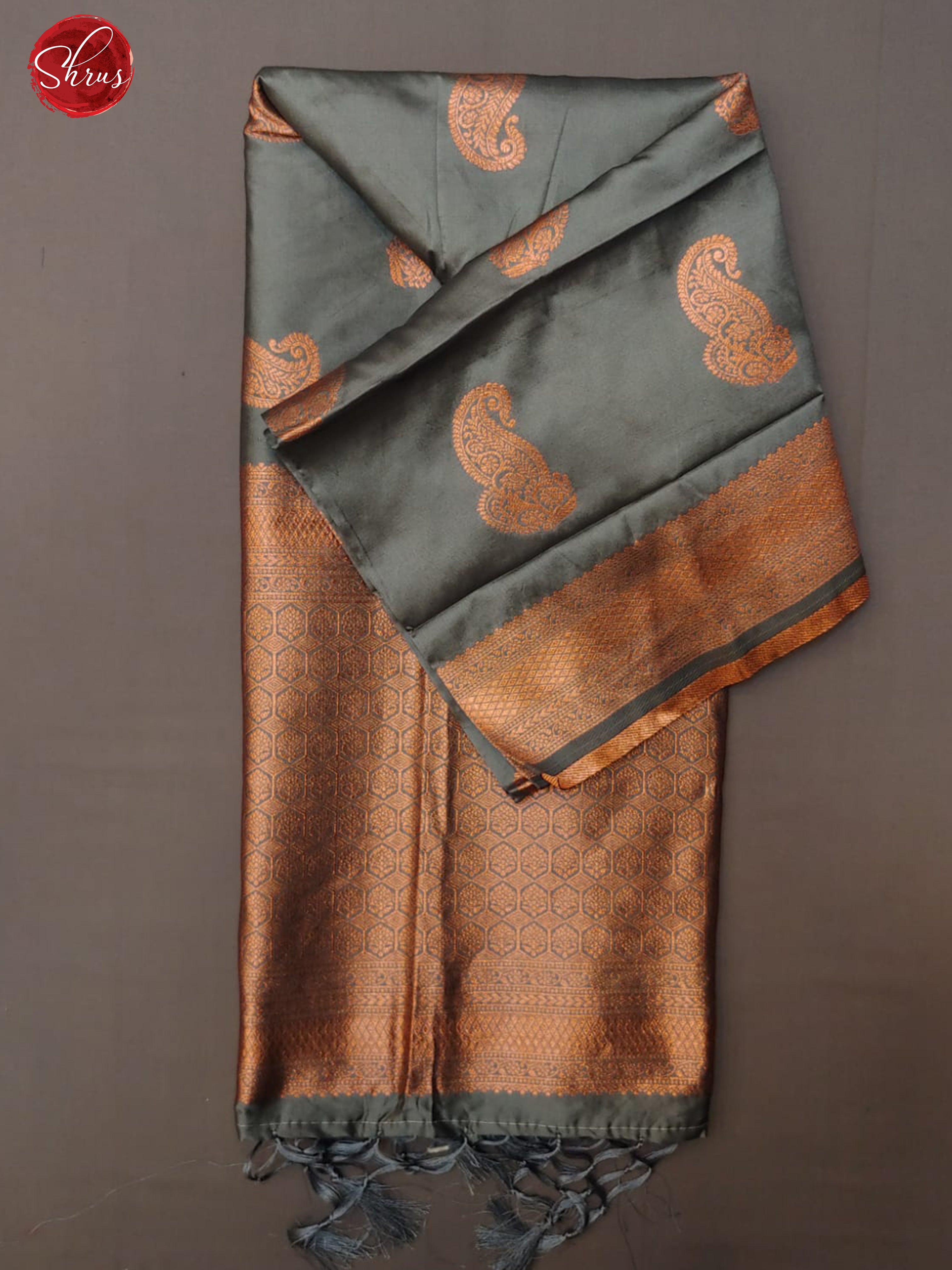 Elephant Grey(Single Tone)- Semi Khatan with zari woven floral motifs on the body & Zari Border - Shop on ShrusEternity.com