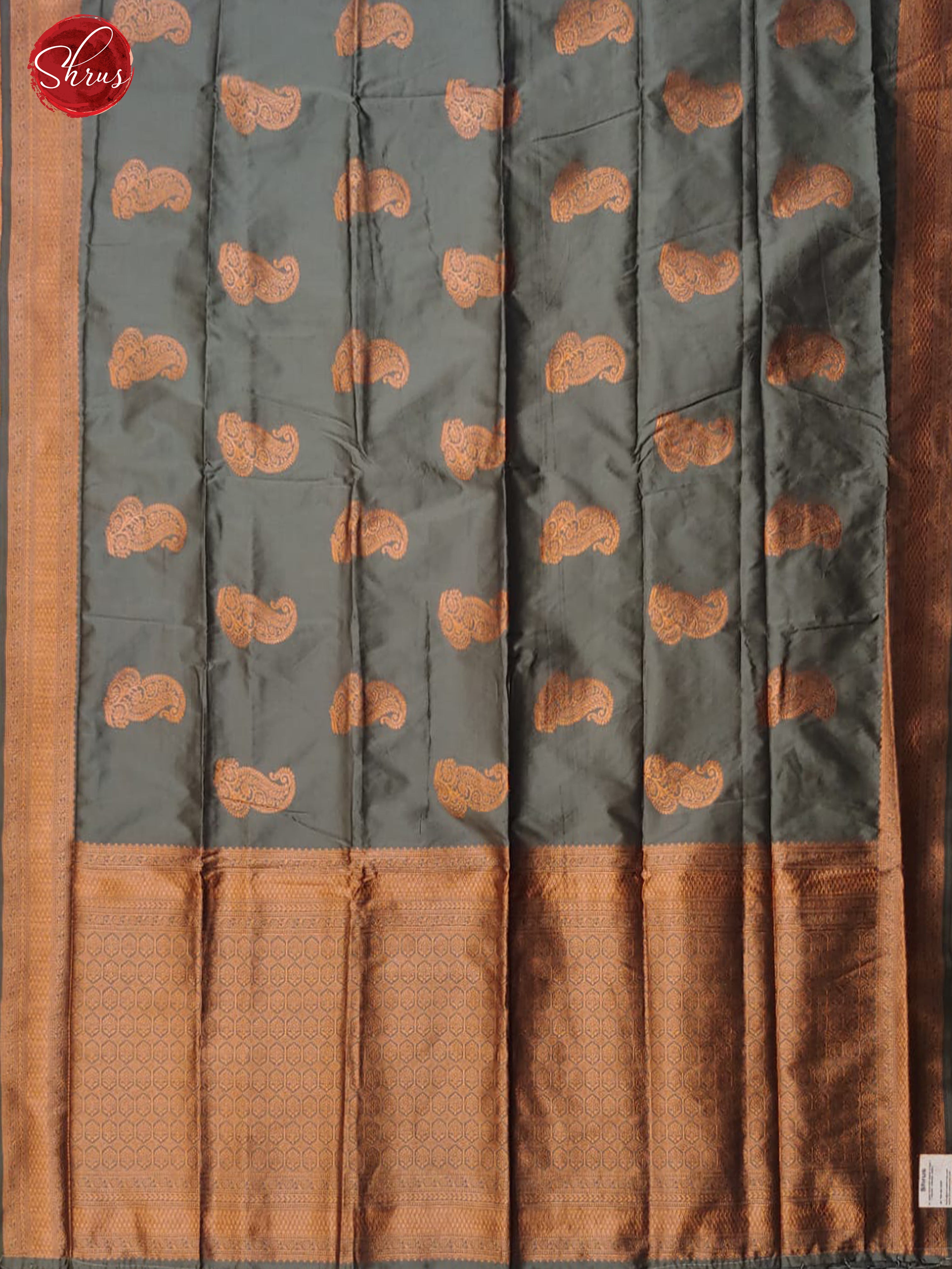 Elephant Grey(Single Tone)- Semi Khatan with zari woven floral motifs on the body & Zari Border - Shop on ShrusEternity.com