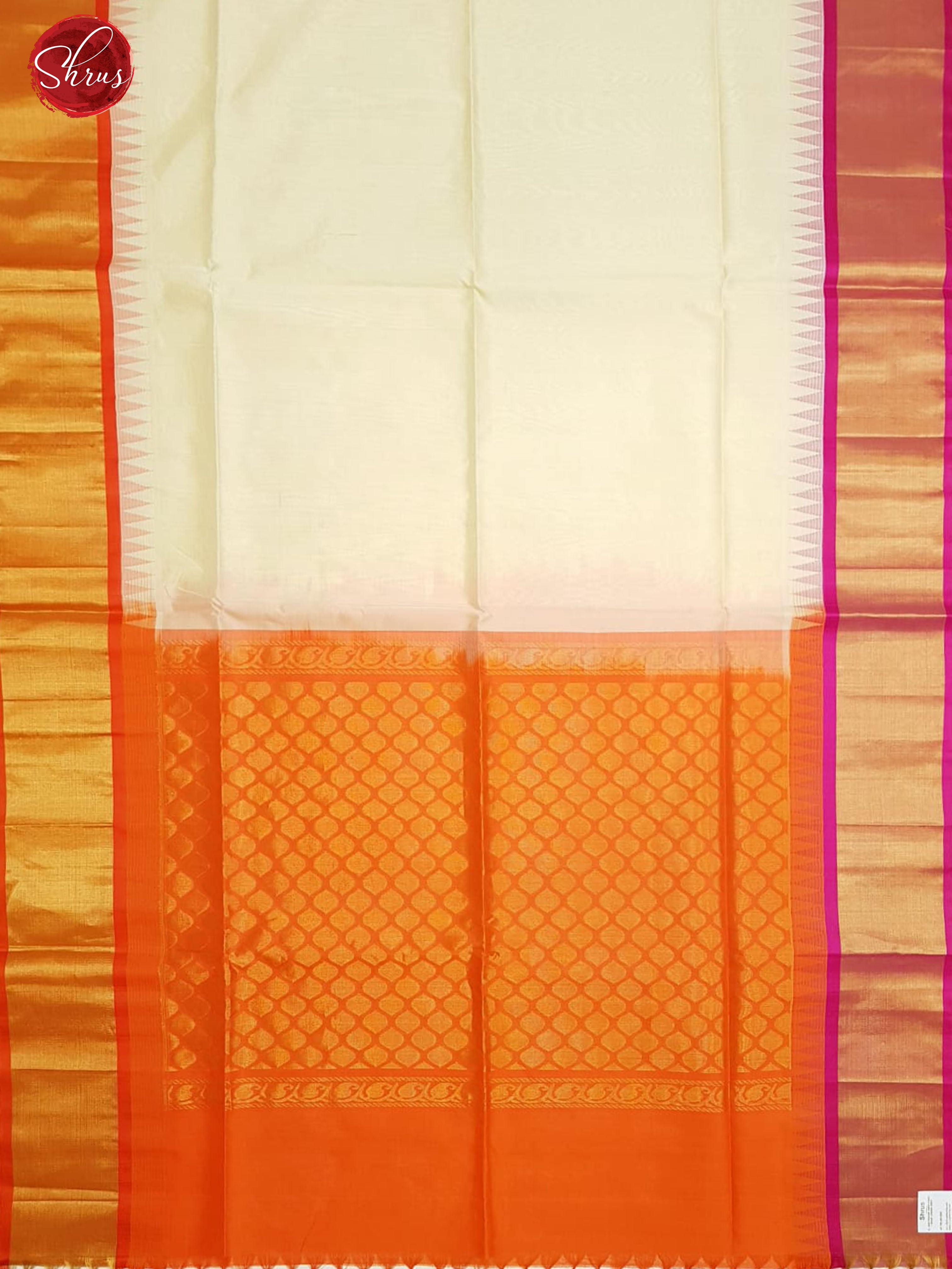 Cream & Orange - Silk Cotton with plain Body& Contrast  Zari Border - Shop on ShrusEternity.com