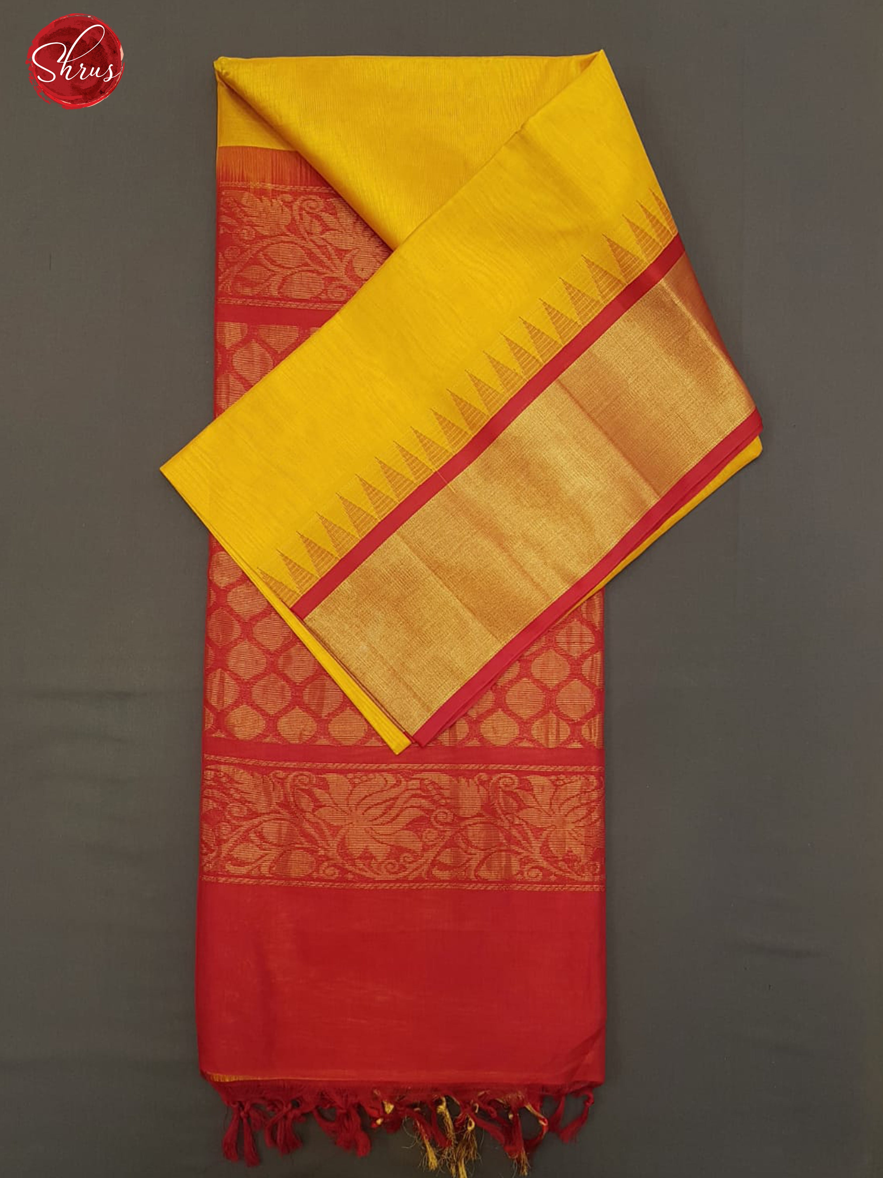 Mustard & Red -Silk Cotton with plain Body & contrast  Zari Border - Shop on ShrusEternity.com