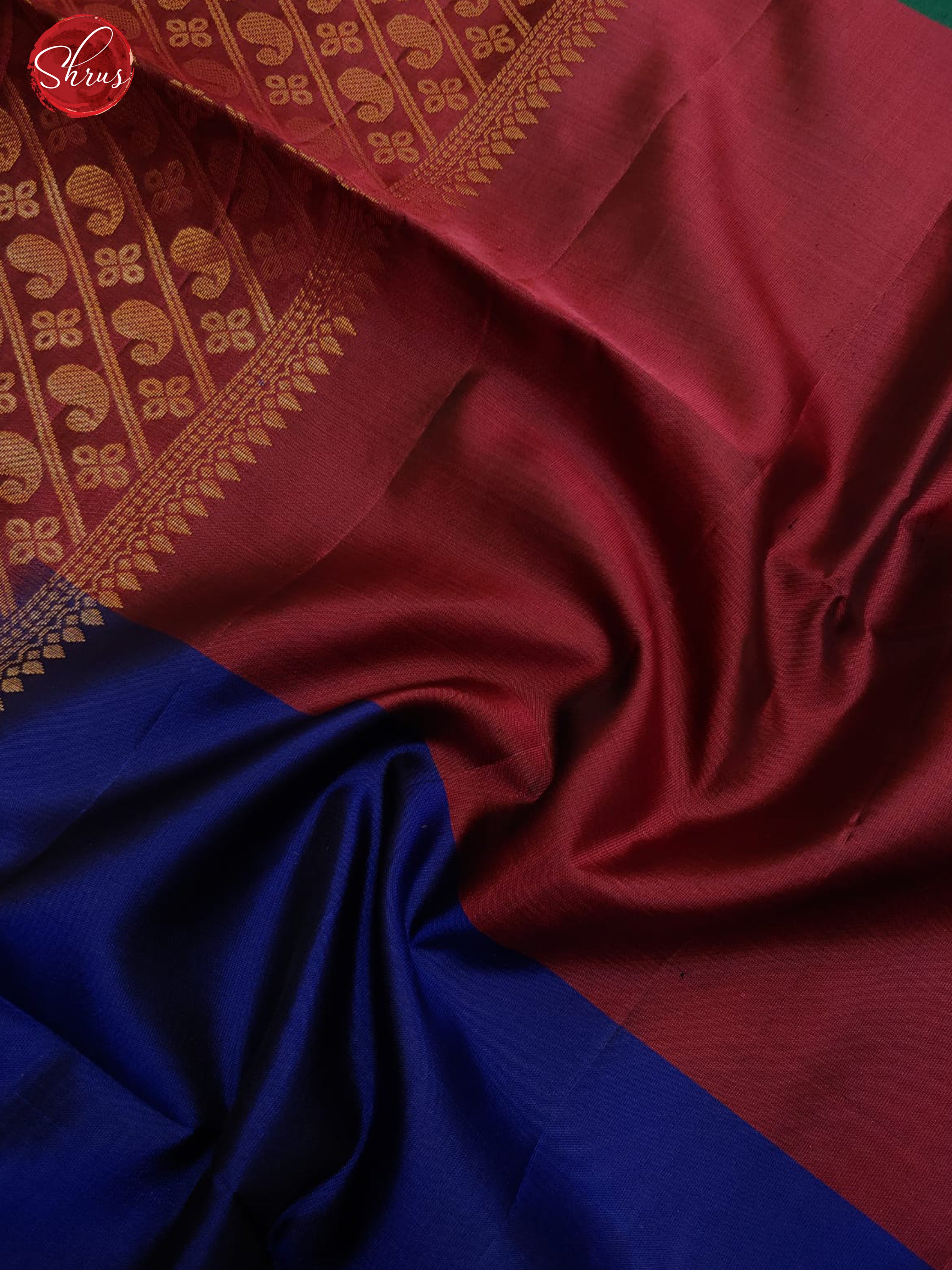 Green/Maroon/Blue & Maroon - Soft Silk with Tri-Colored body & with a thin gold zari borders - Shop on ShrusEternity.com