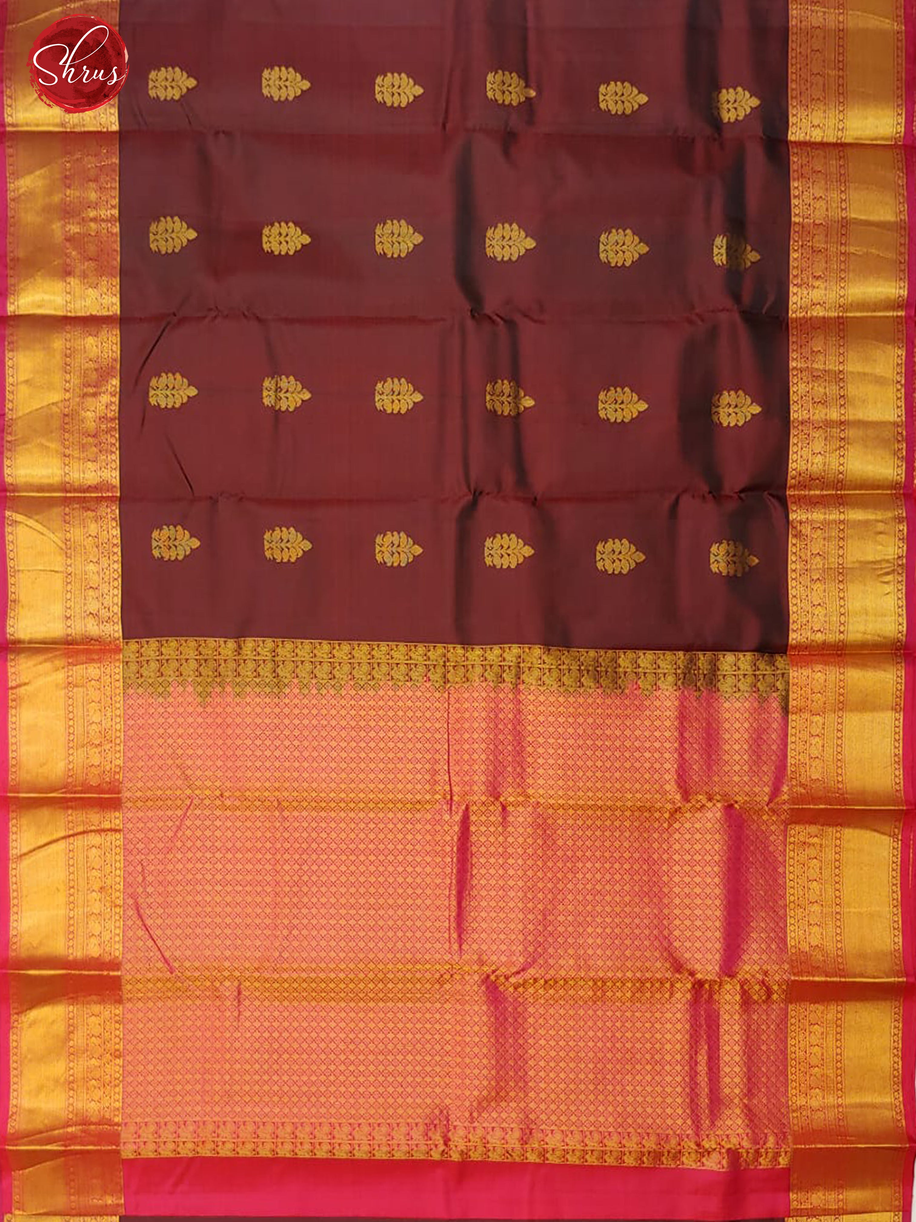 Maroon & Pink - Kanchipuram Silk with zari woven motifs and zari woven borders - Shop on ShrusEternity.com