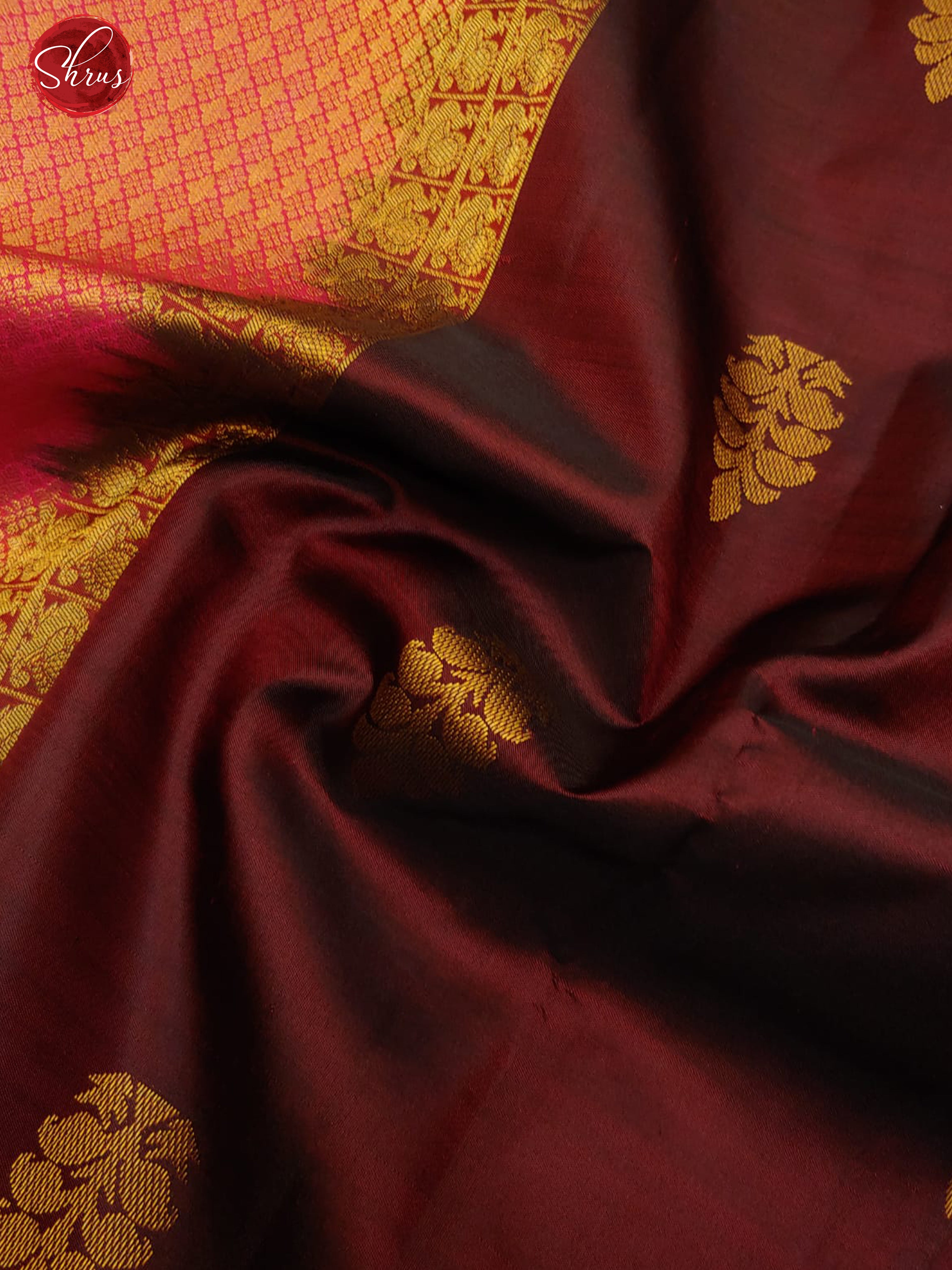 Maroon & Pink - Kanchipuram Silk with zari woven motifs and zari woven borders - Shop on ShrusEternity.com