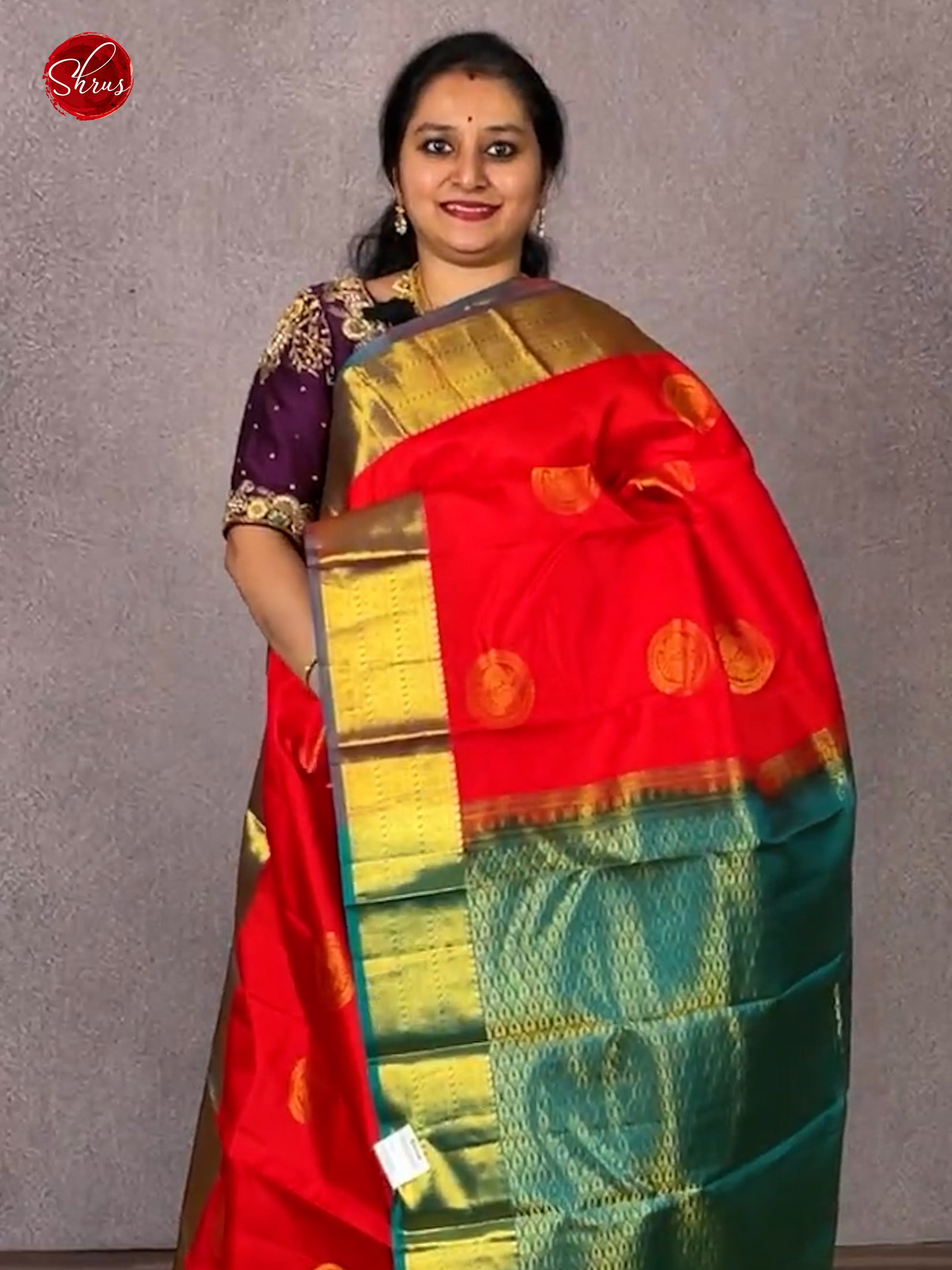 Red & Peacock Green - Kanchipuram Silk with zari peacock motifs on  the body& Zari Border - Shop on ShrusEternity.com