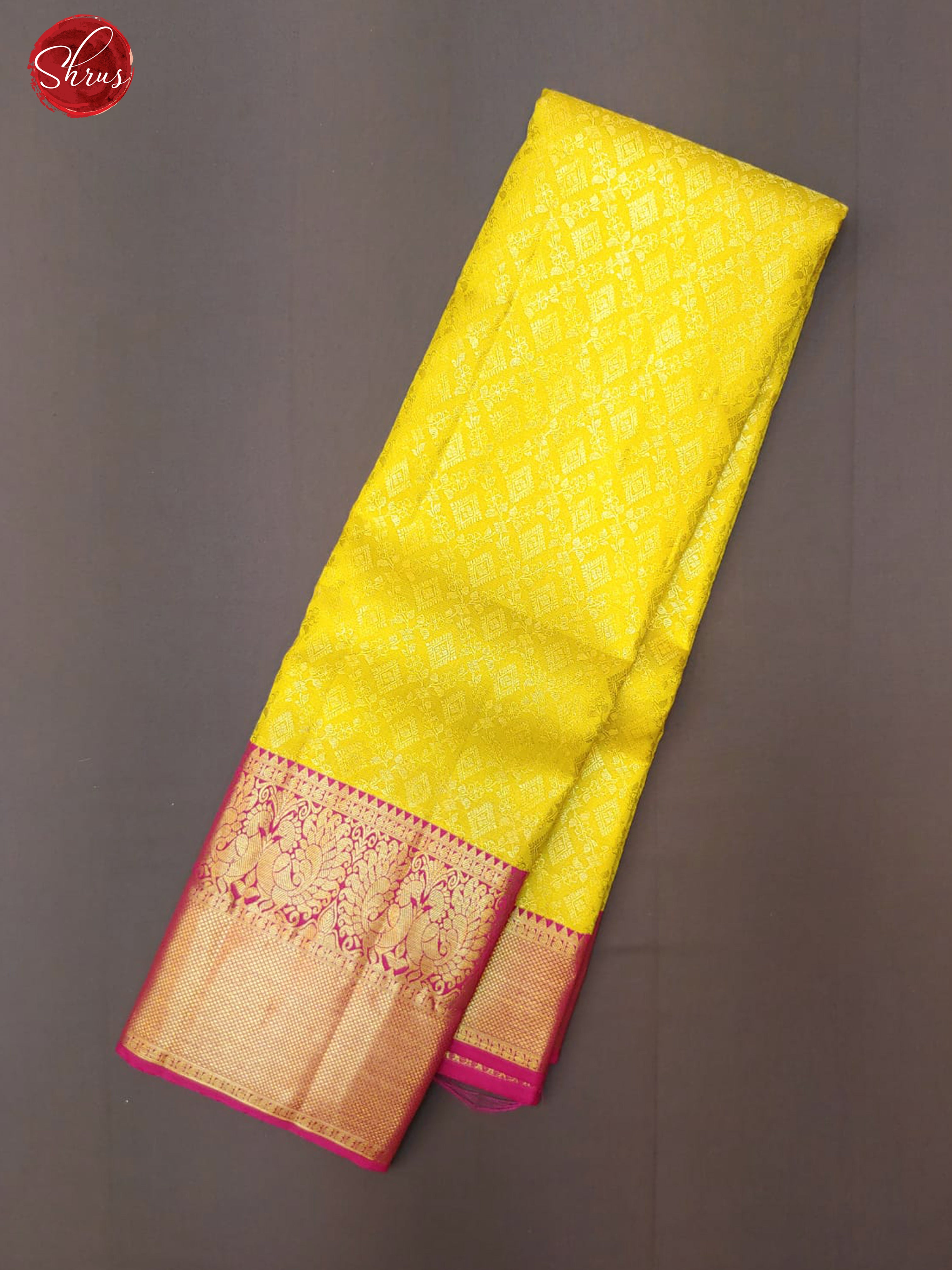 Lime Yellow  & Pink - Kanchipuram Silk with zari woven floral brocade on the body& Zari Border - Shop on ShrusEternity.com