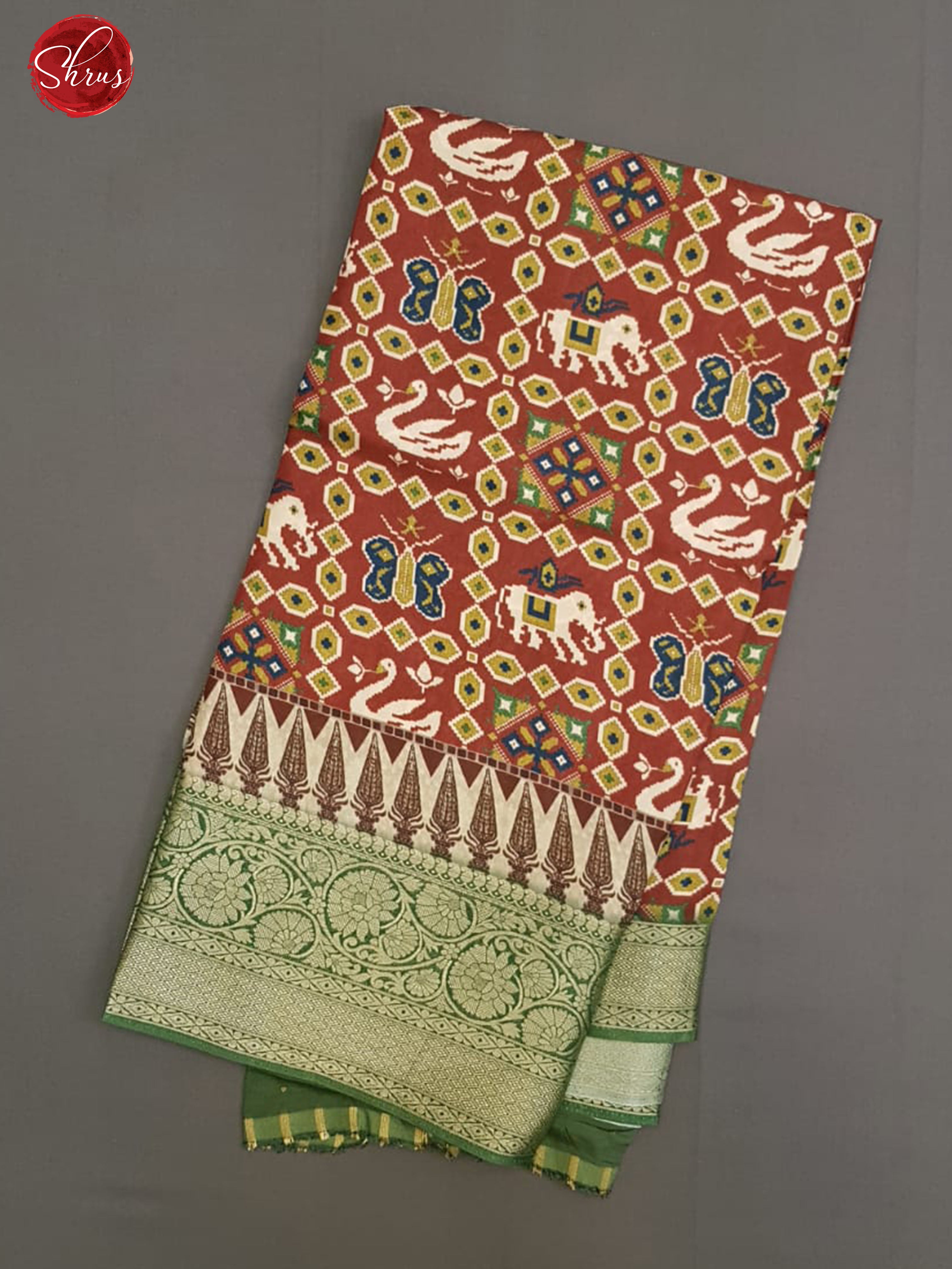 Maroon & Green - Semi Crepe with floral print on the body & Zari Border - Shop on ShrusEternity.com