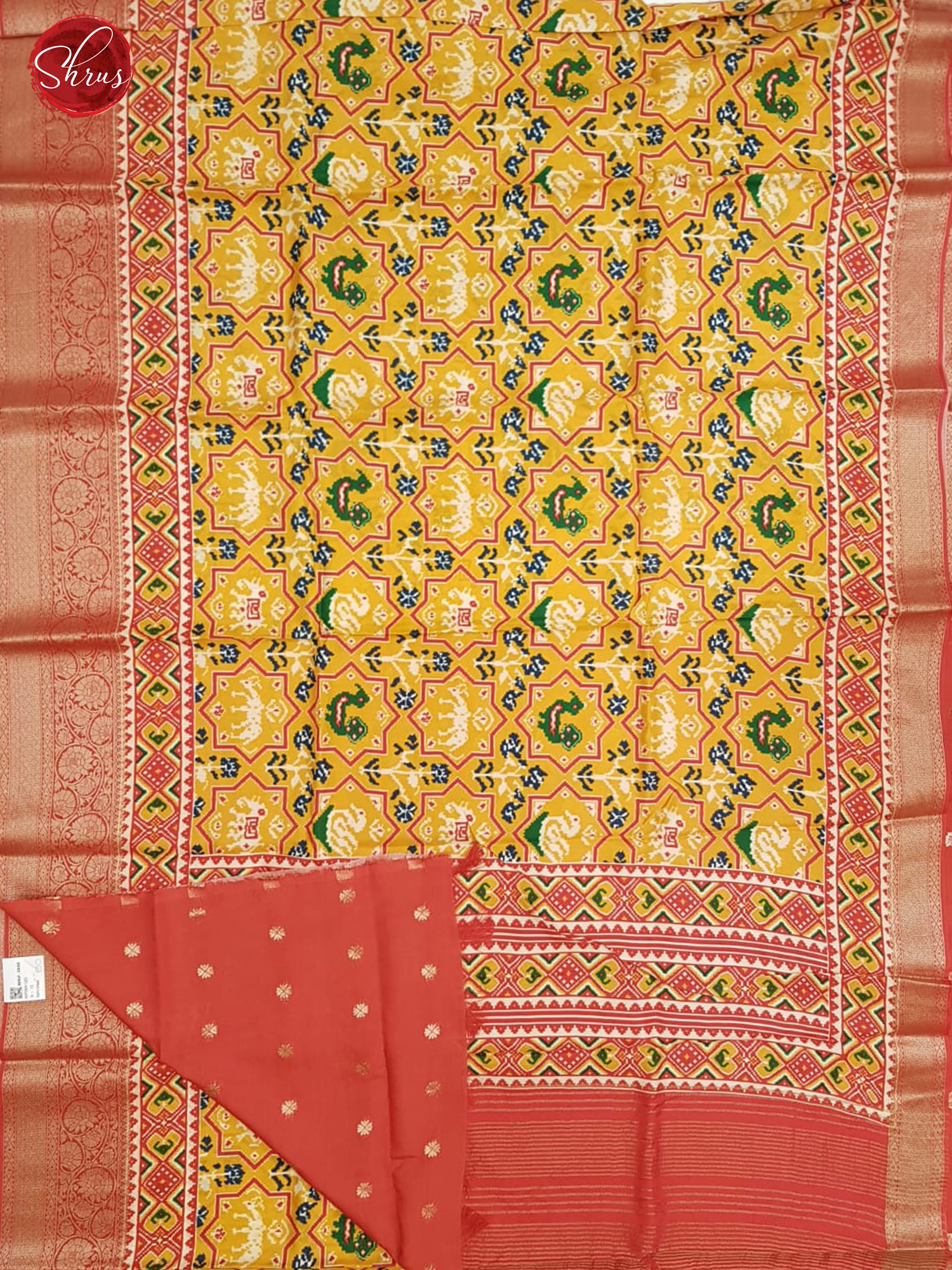 Yellow & Red - Semi Crepe with floral print on the body& Zari Border - Shop on ShrusEternity.com