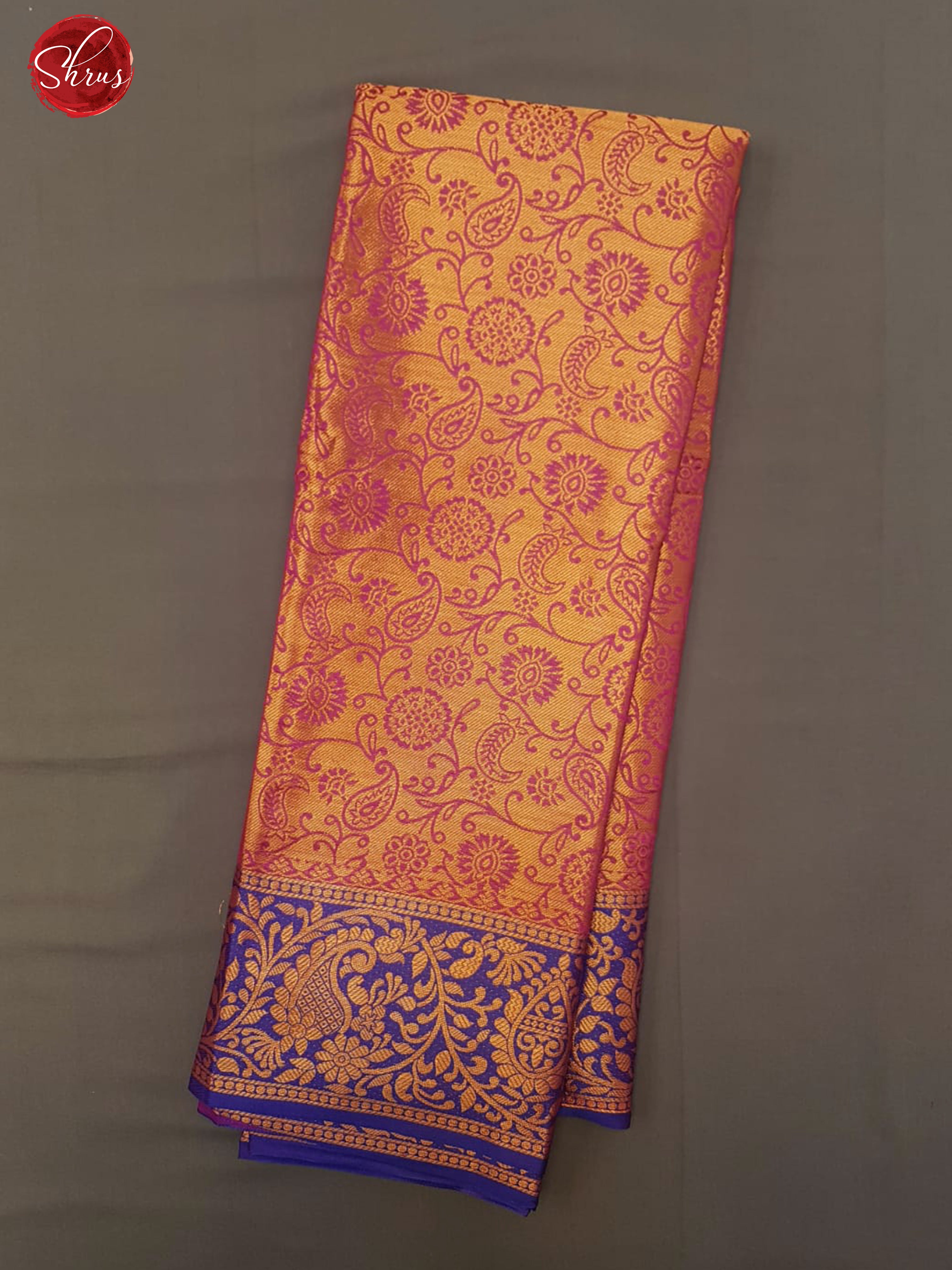 Pink & Blue- Semi Kanchipuram Dola Silk with zari woven floral nestling brocade on the body &  contrast zari Border - Shop on ShrusEternity.com