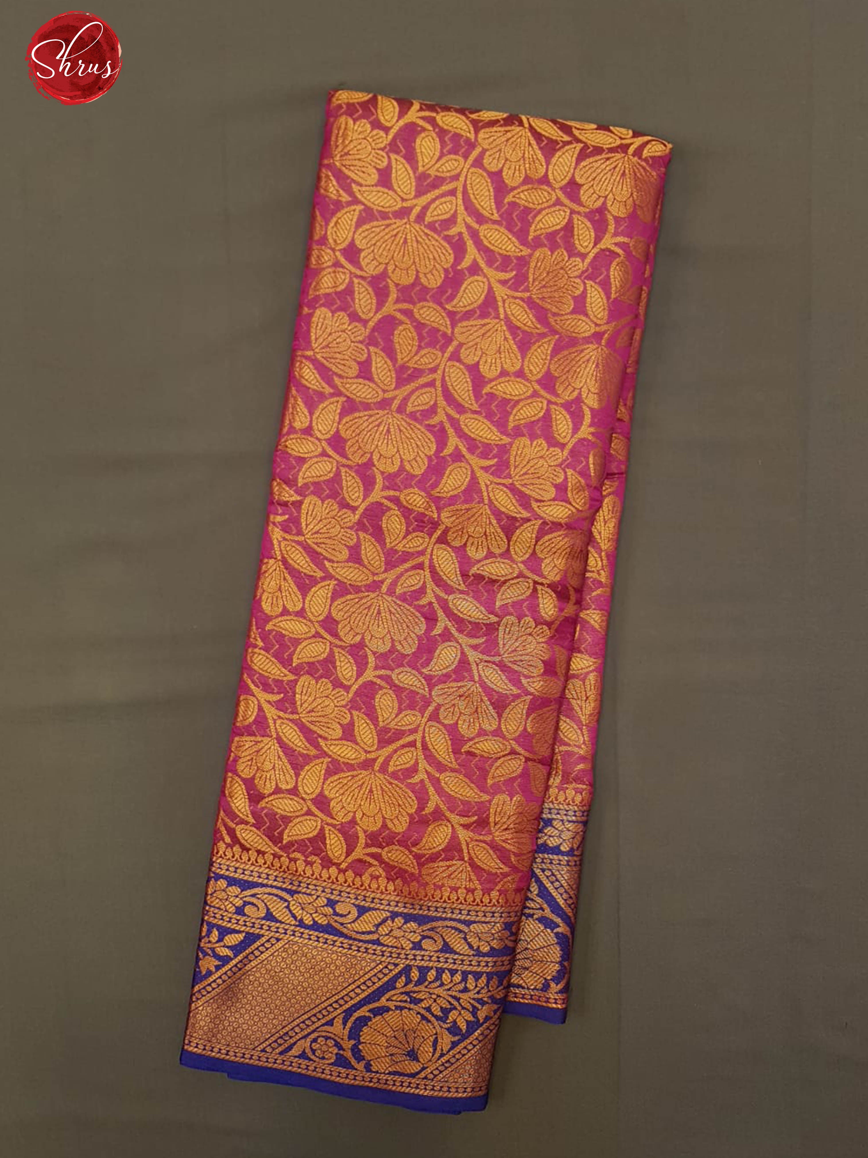 Pink & Blue-  Semi Kanchipuram Dola Silk with zari brocade on the body  & Contrast Zari Border - Shop on ShrusEternity.com