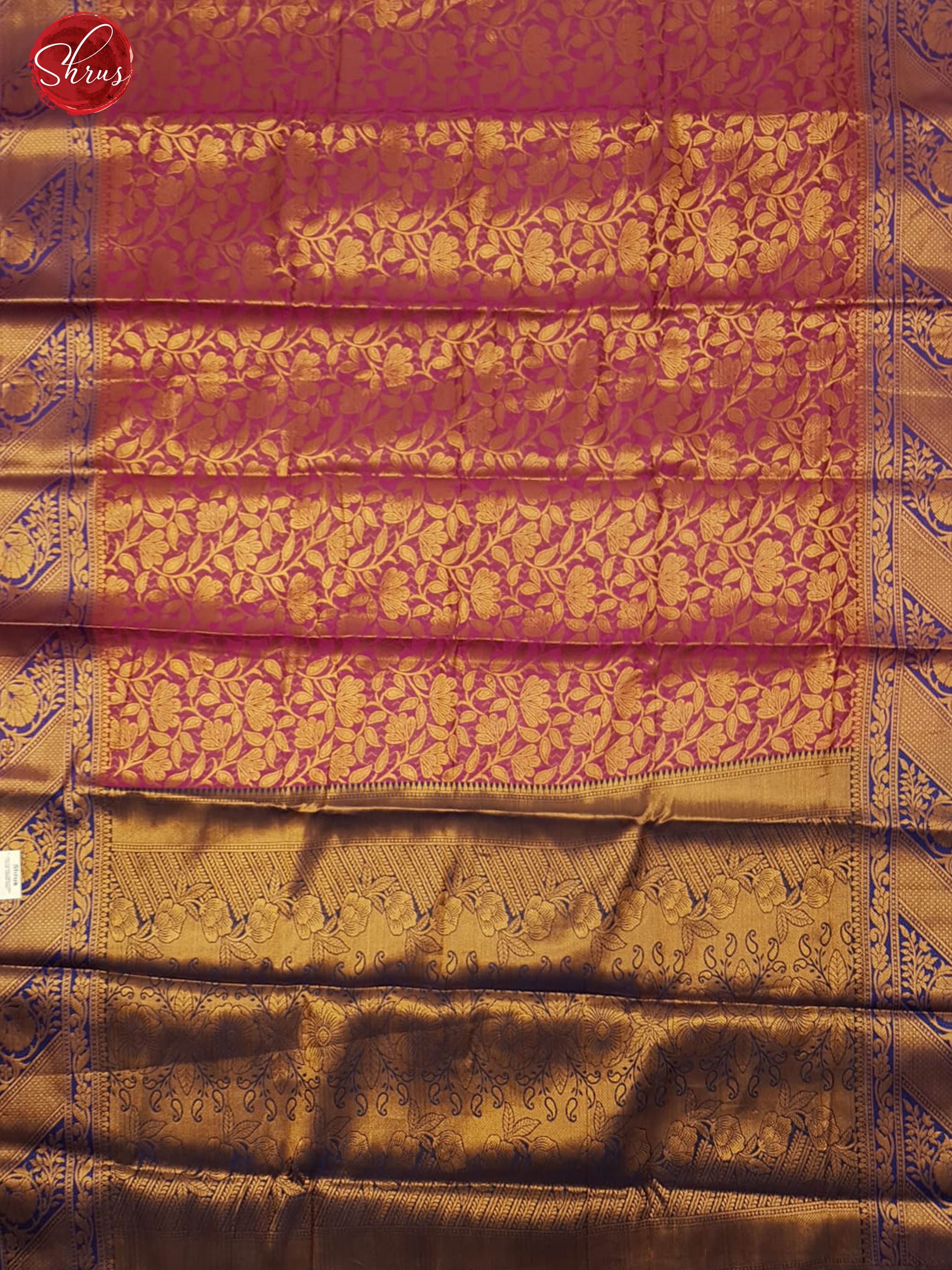 Pink & Blue-  Semi Kanchipuram Dola Silk with zari brocade on the body  & Contrast Zari Border - Shop on ShrusEternity.com