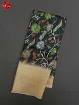 Black & Beige -Art Linen with floral print on the body & Zari Border - Shop on ShrusEternity.com