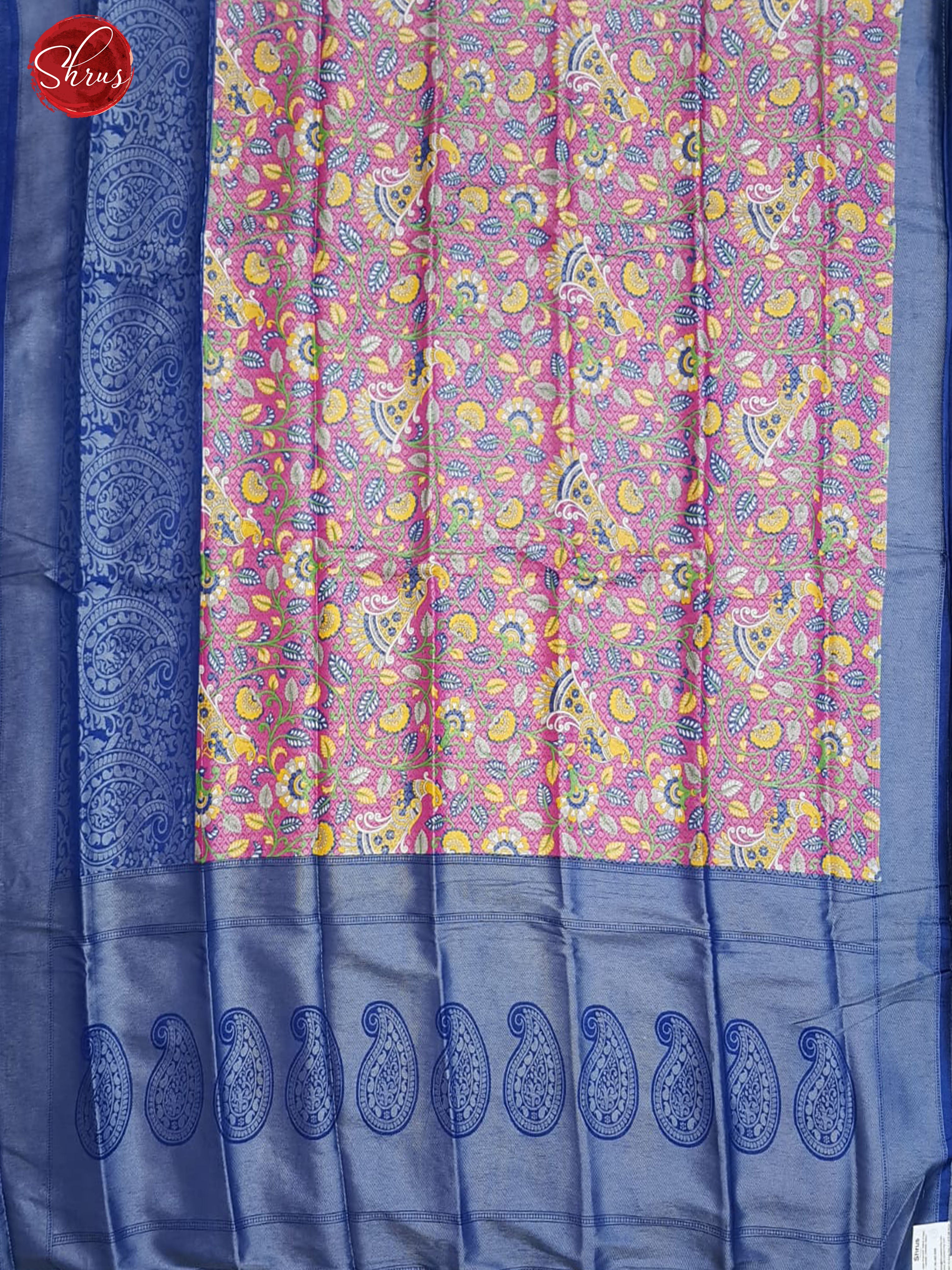 Pink & Blue - Semi Georgette with floral print o the body & Contrast Zari Border - Shop on ShrusEternity.com