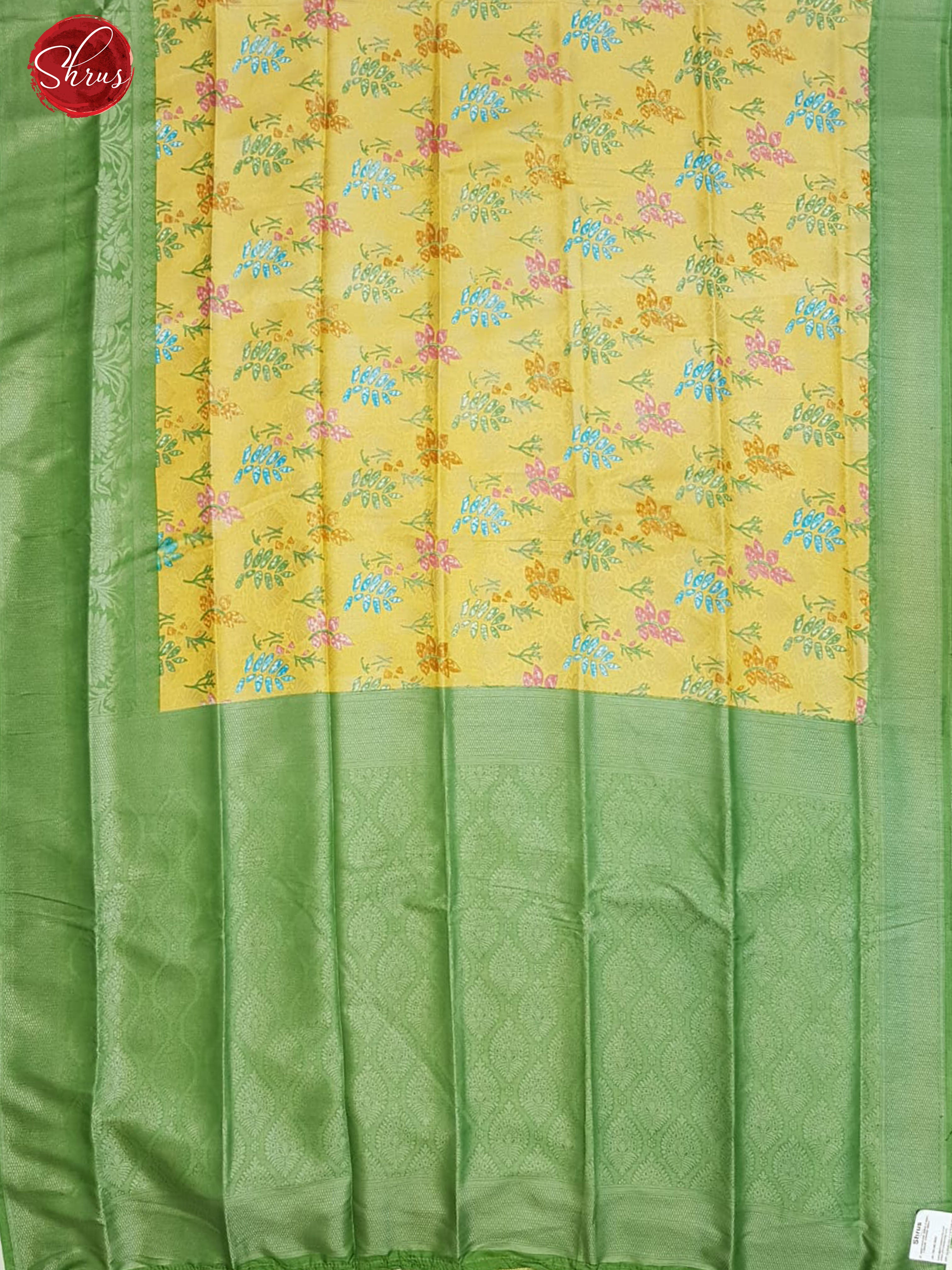 Yellow & Green - Semi Georgette with floral print on the body & Contrast Zari Border - Shop on ShrusEternity.com