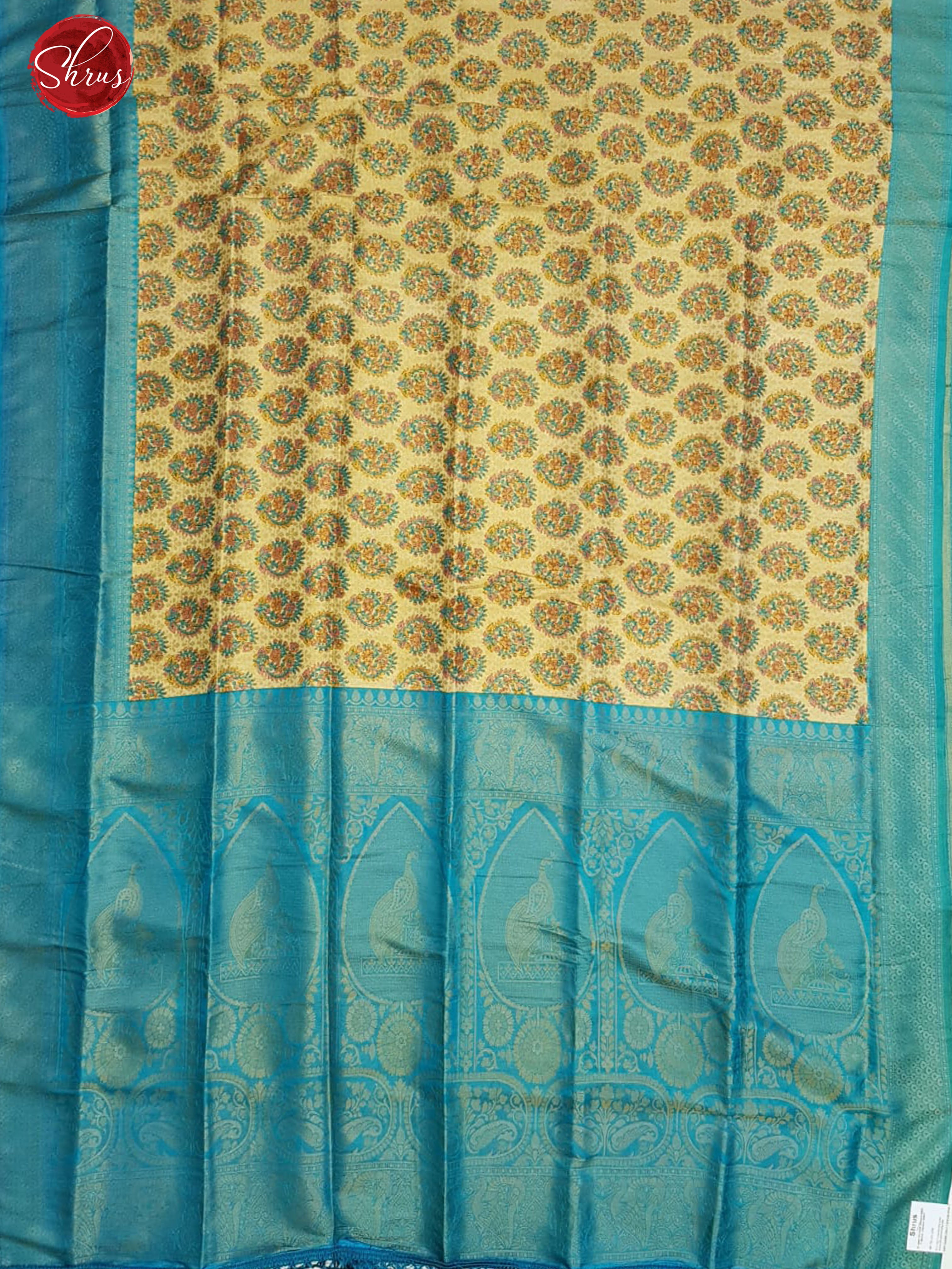 Yellow & Blue - Semi Georgette with floral print on the body & Contrast Zari Border - Shop on ShrusEternity.com