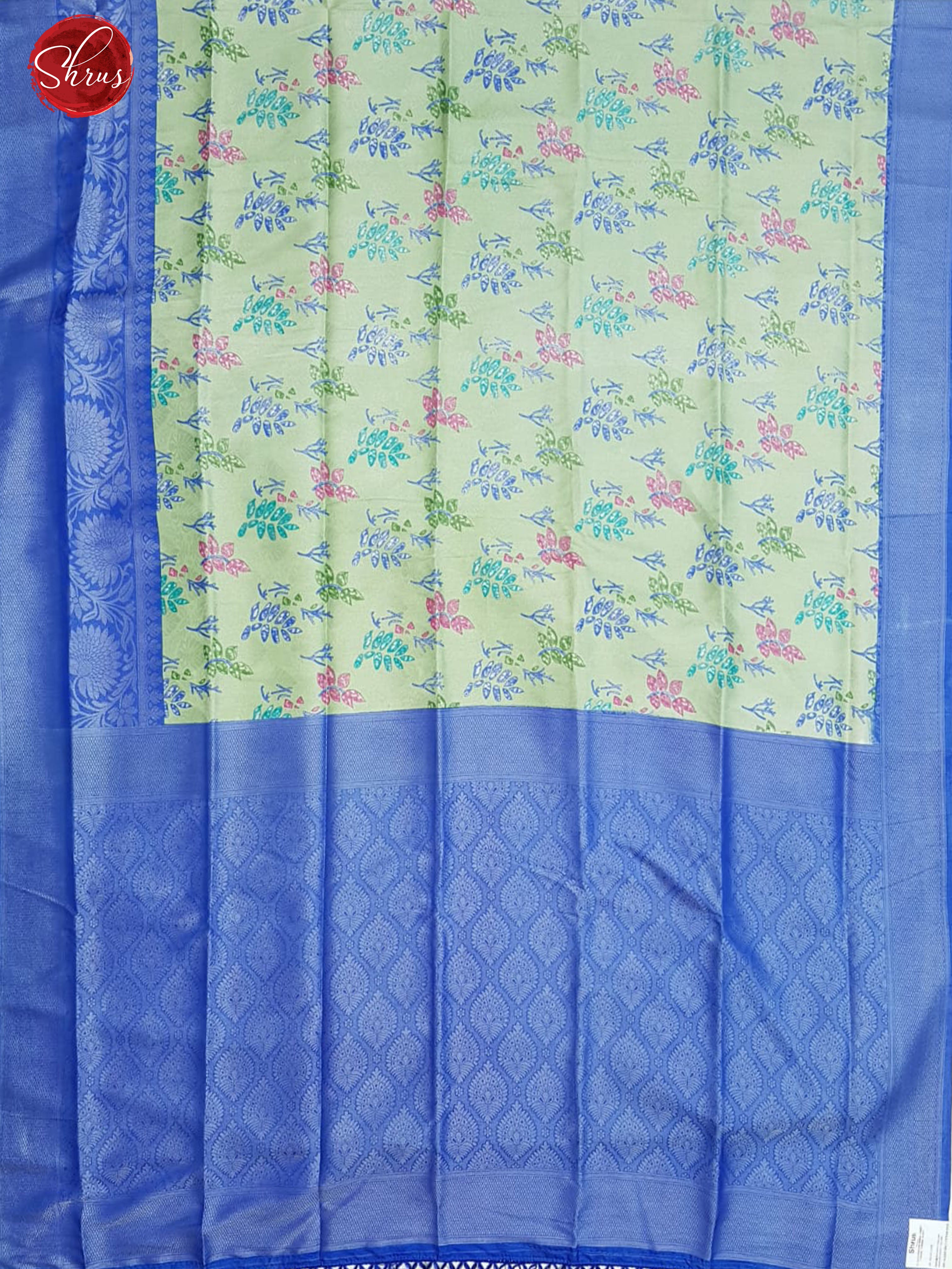 Green & Blu e- Semi Georgette with floral print on the body & Contrast Zari Border - Shop on ShrusEternity.com