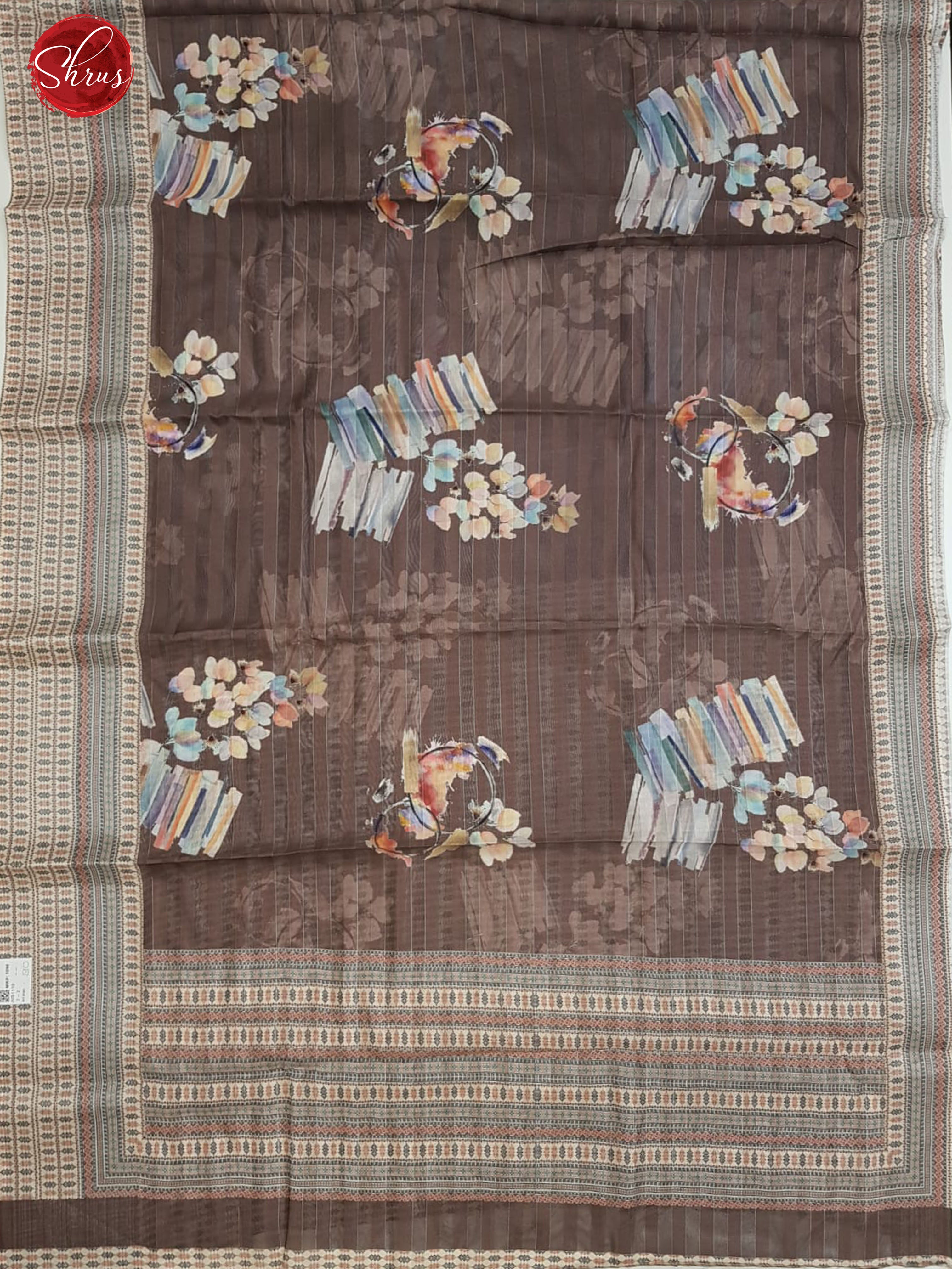 Light Brown & Cream- Art Linen with floral print on the body& Border - Shop on ShrusEternity.com