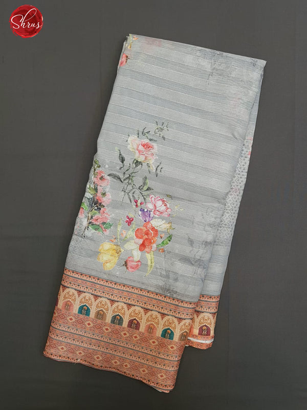 Grey & Light Brown - Art Linen with floral print on the body & Border - Shop on ShrusEternity.com
