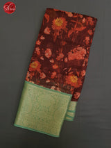 Maroon & Green - Art Linen with floral print on the body & Zari Border - Shop on ShrusEternity.com