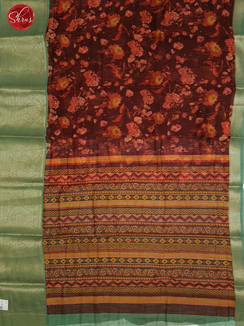 Maroon & Green - Art Linen with floral print on the body & Zari Border - Shop on ShrusEternity.com