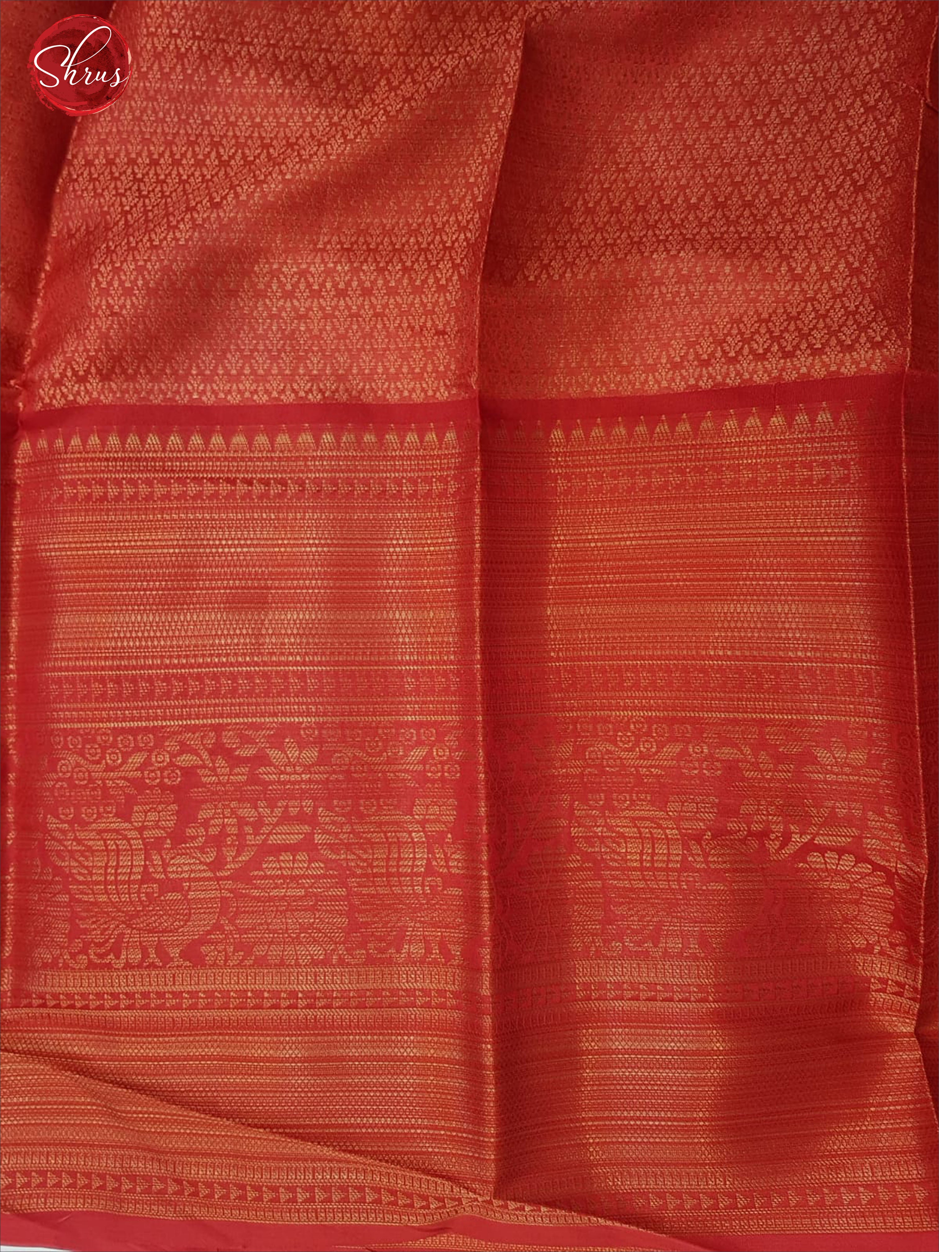 Cream & Red - Semi Dupion with floral print on the body& Contrast Zari Border - Shop on ShrusEternity.com