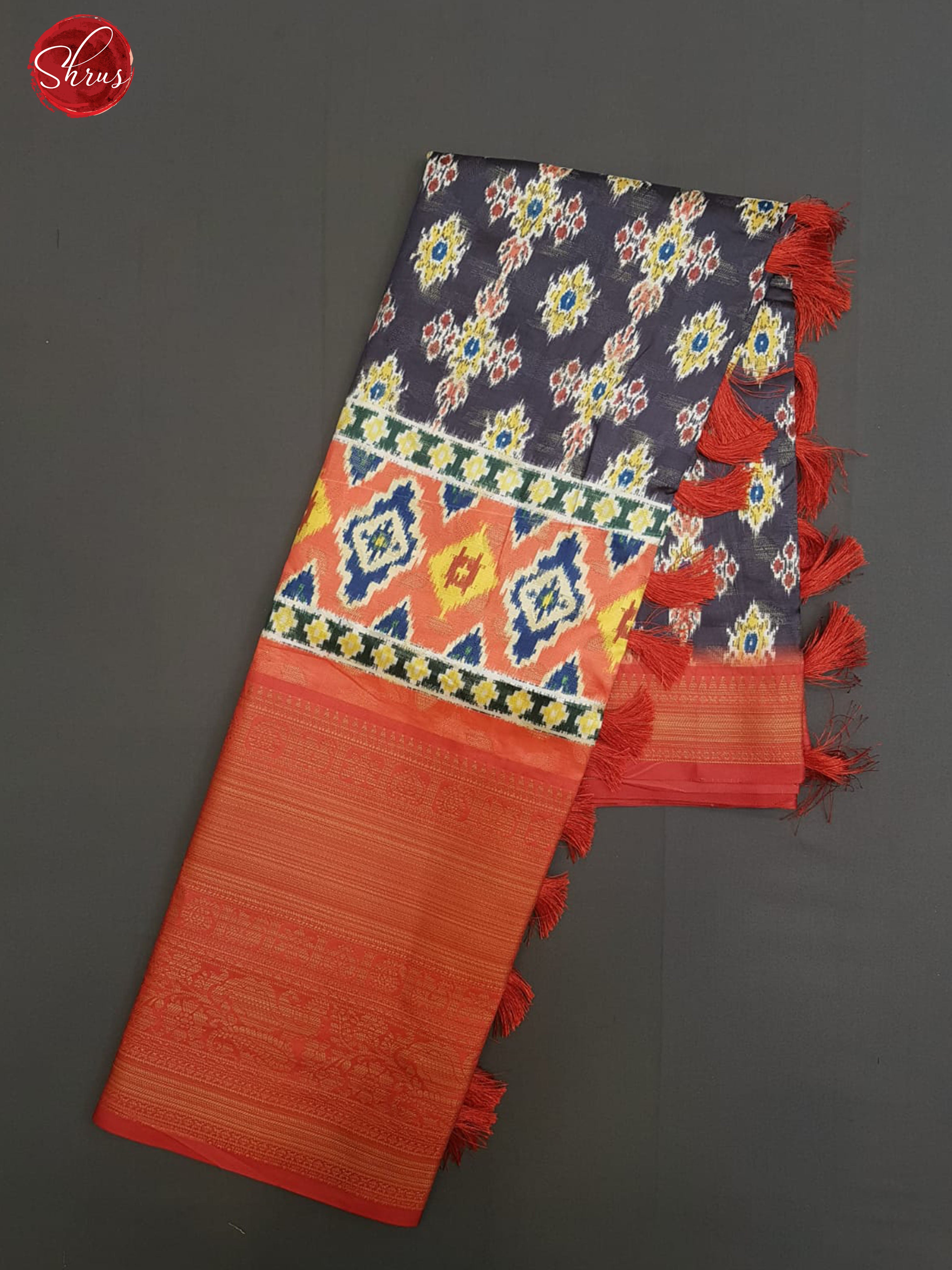 Grey & Red - Semi Dupion with floral print on the body & Contrast Zari Border - Shop on ShrusEternity.com