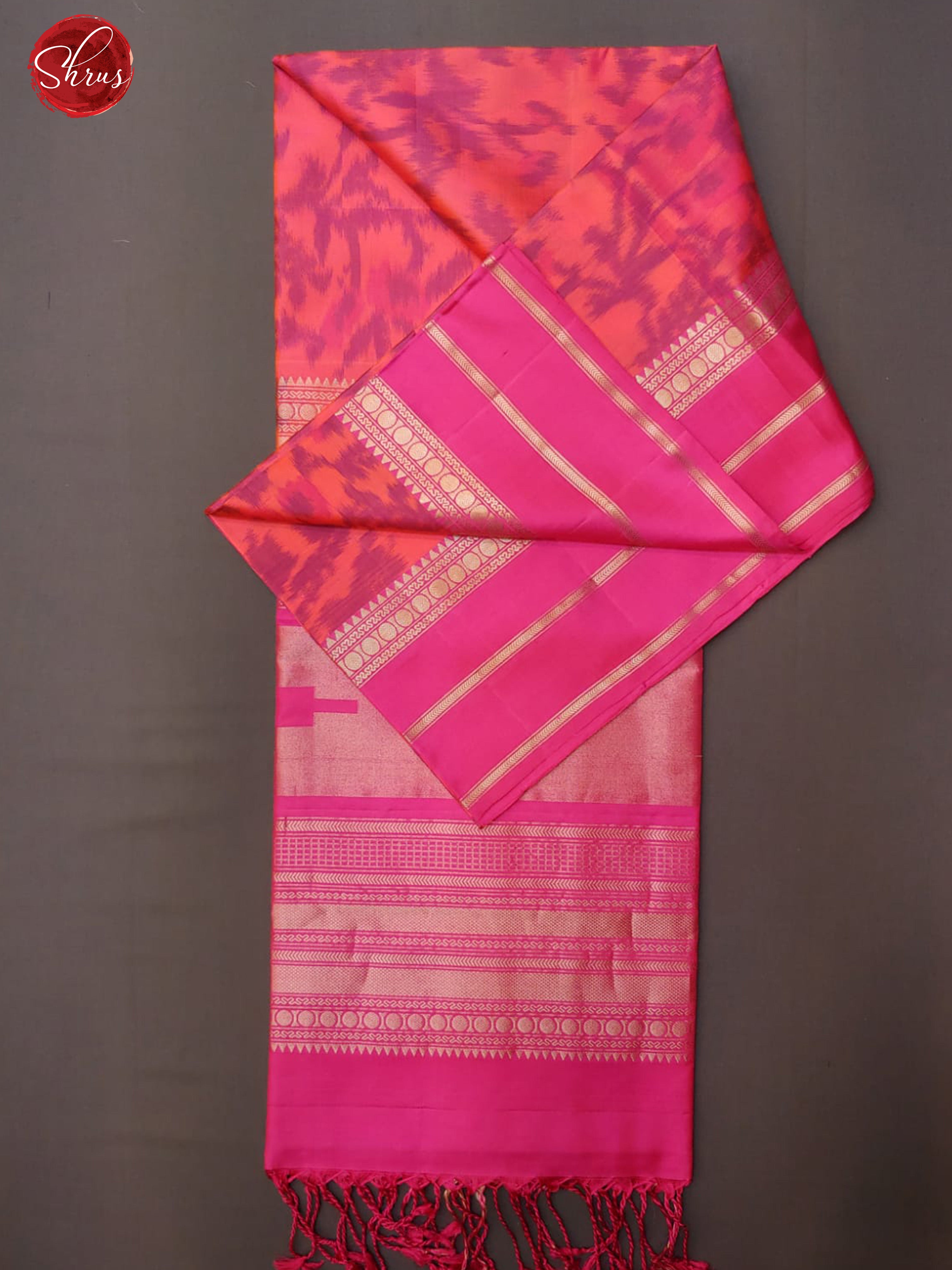 Orangish Pink & Pink - Soft Silk with floral woven pattern on the body& Zari Border - Shop on ShrusEternity.com