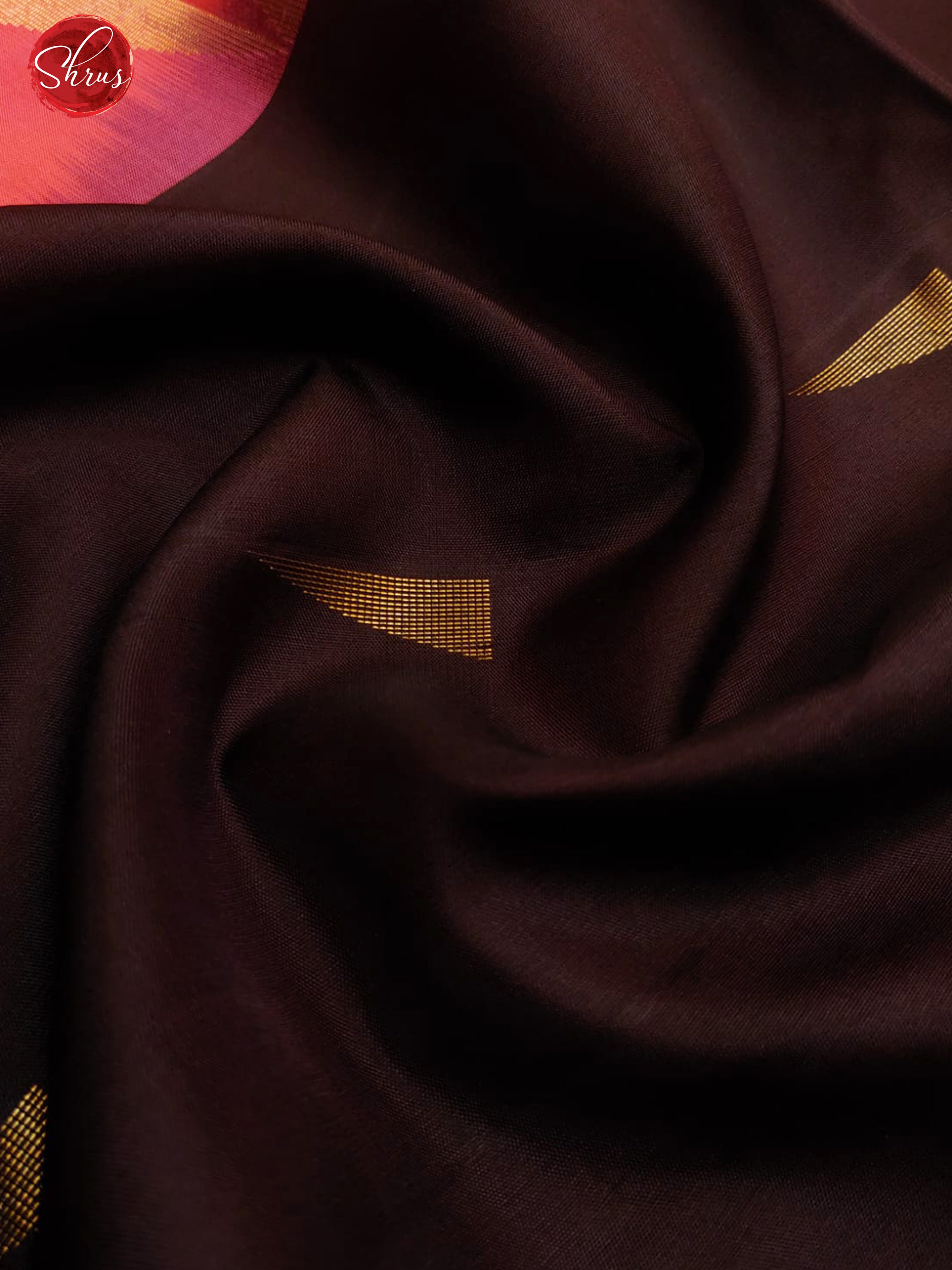 Brown & Orangish Pink - Soft Silk with gold , silver zari triangle buttas on the body & Contrast Zari Border - Shop on ShrusEternity.com