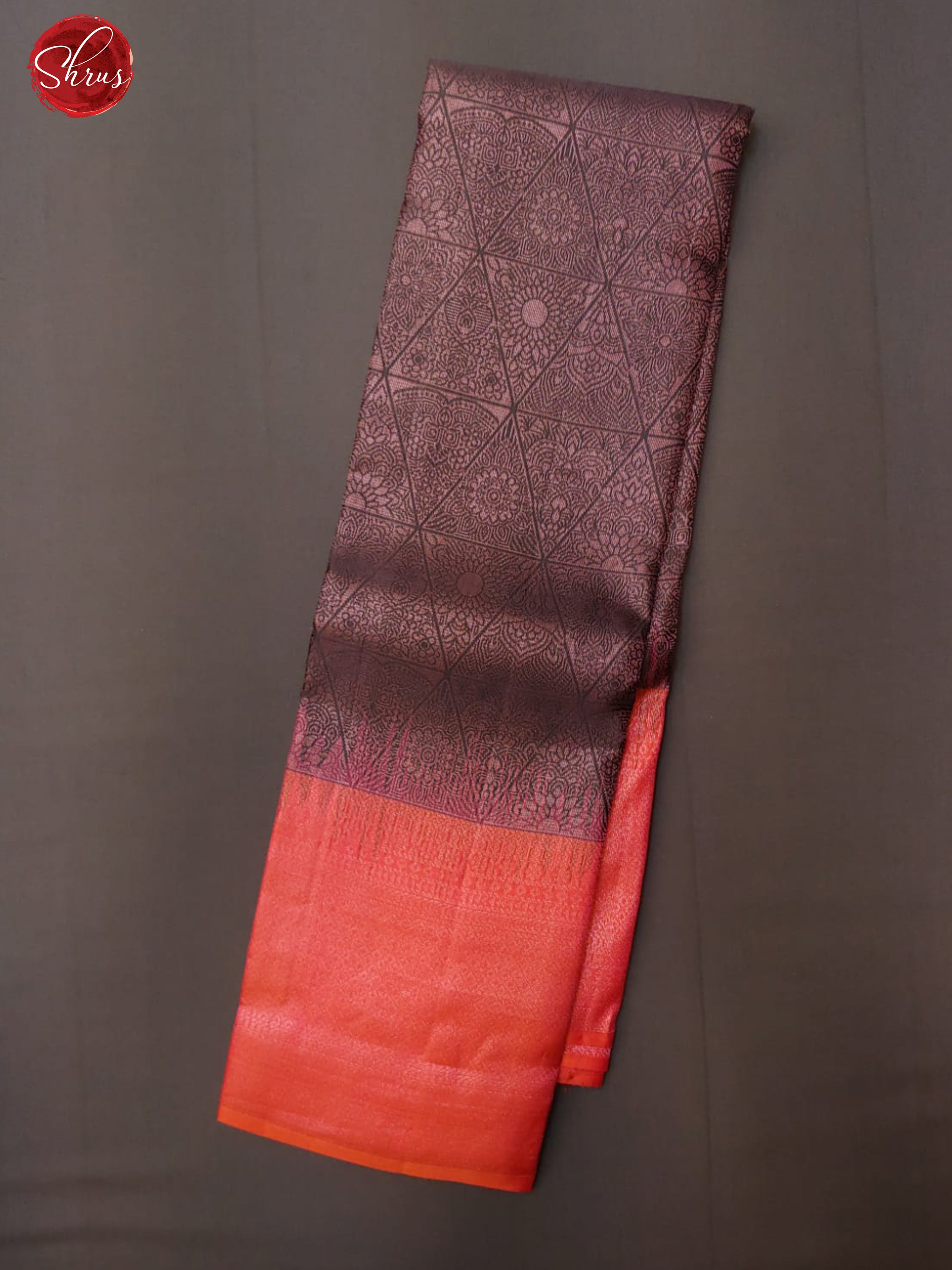 Dark Grey & Orangish Pink - Soft Silk with floral zari brocade on the body & Contrast Zari Border - Shop on ShrusEternity.com