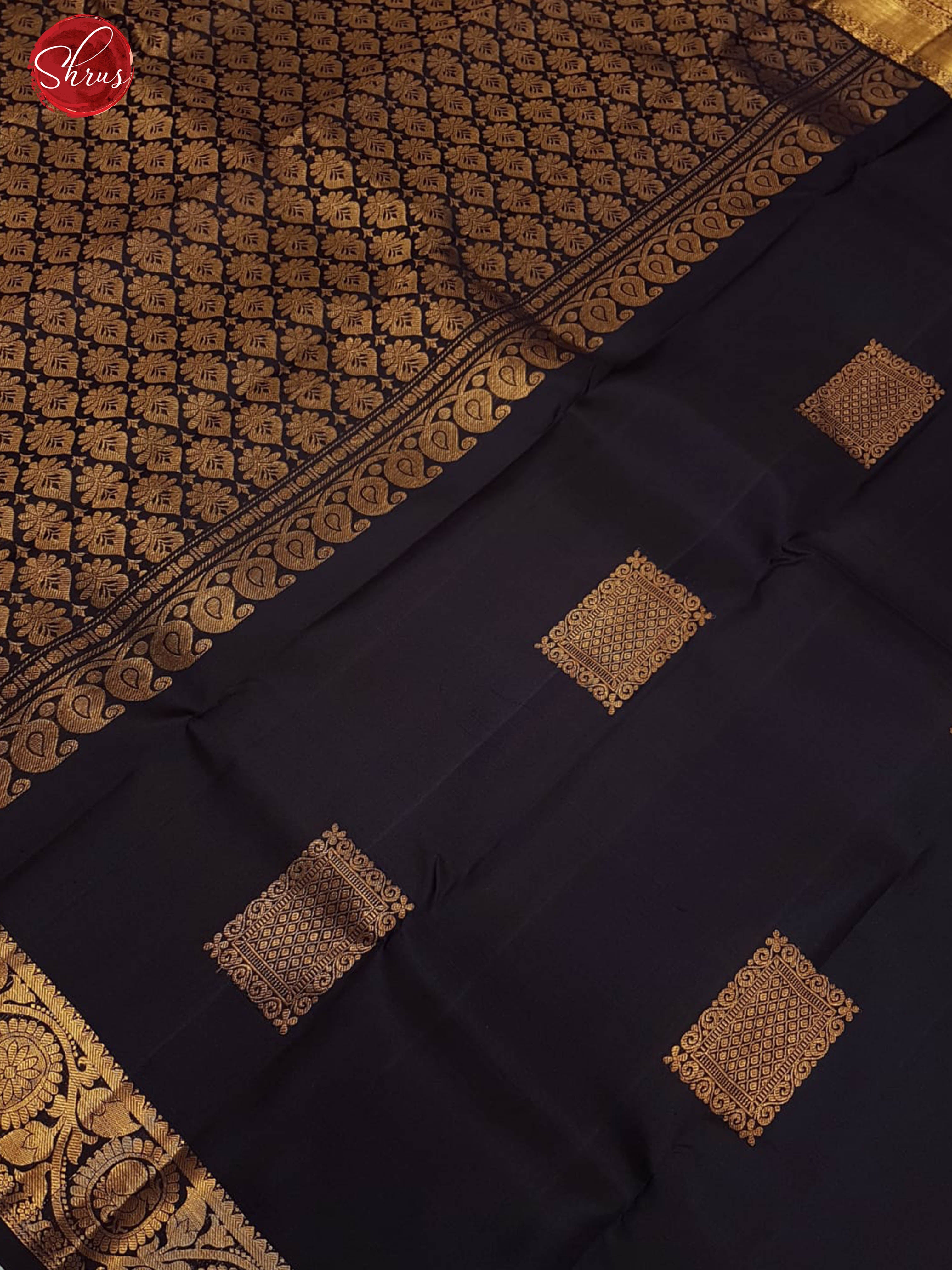 Navy Blue (Single Tone)- Kanchipuram Silk with Zari woven block motifs on the body & Zari Border - Shop on ShrusEternity.com