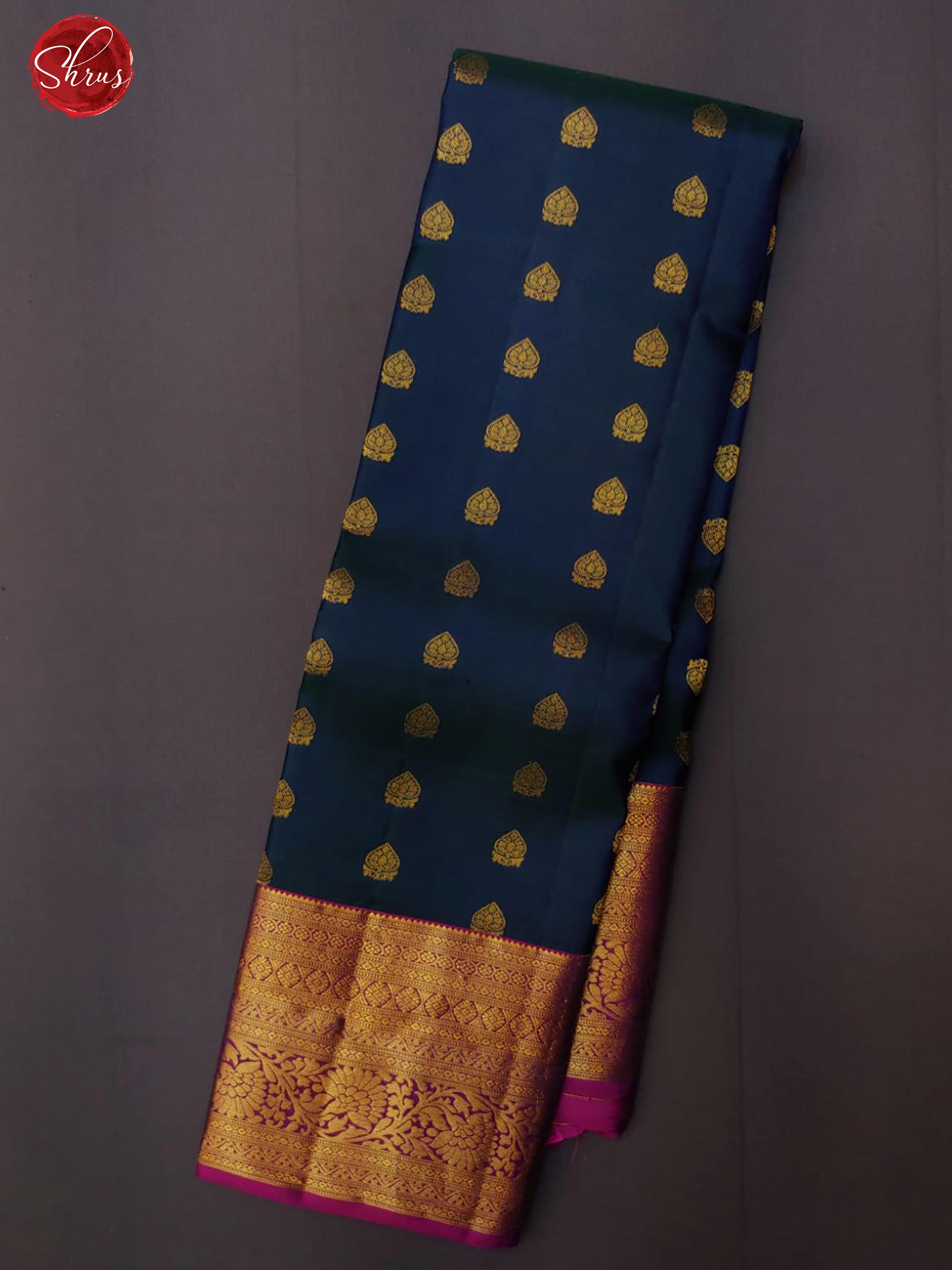 Peacock Blue & Purple- Kanchipuram Silk with zari woven buttas on the body & Contrast Border - Shop on ShrusEternity.com