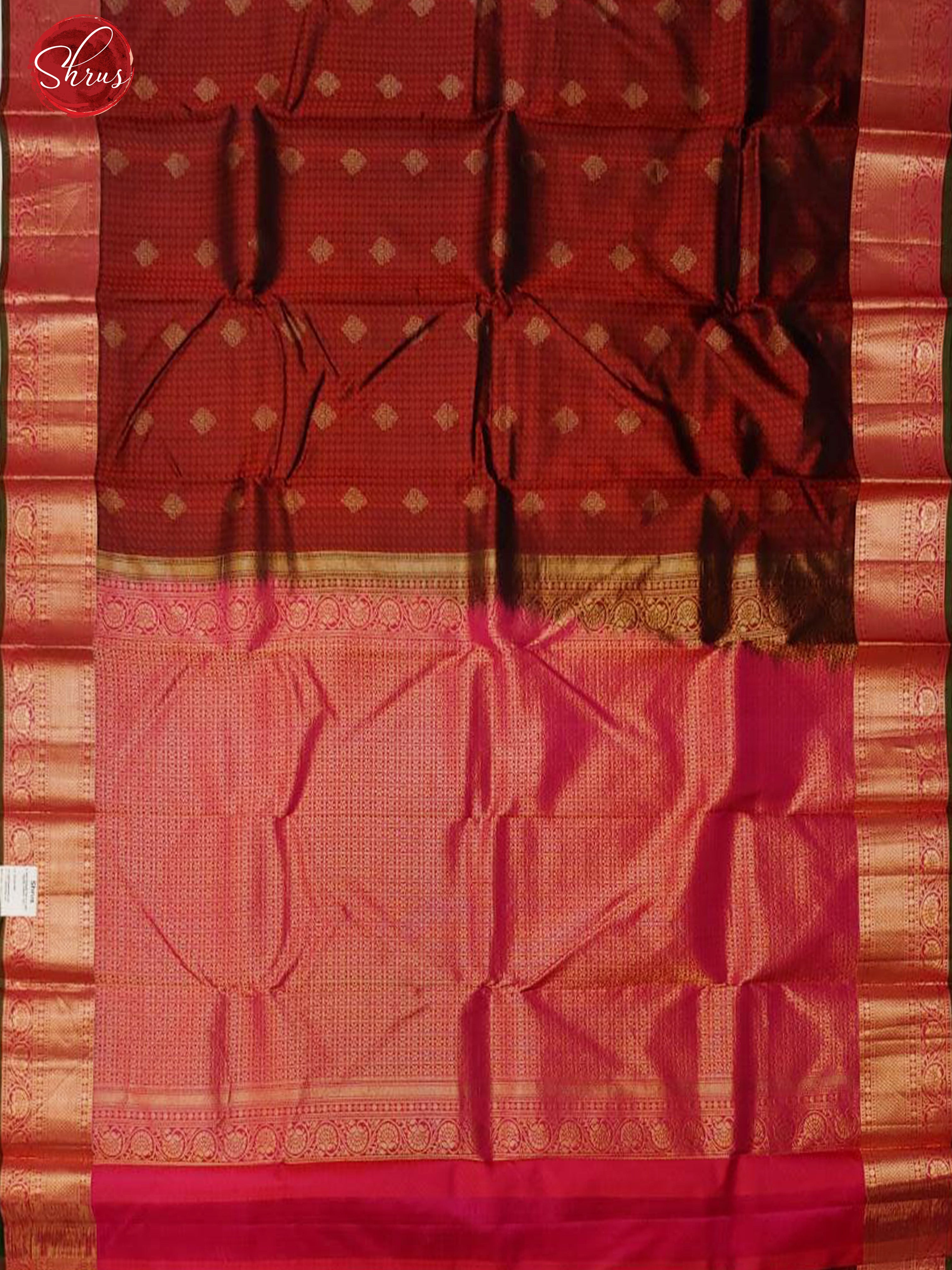 Maroon & Pink - Kanchipuram silk with zari woven floral motifs , self jacquard on the body & Contrast Zari Border - Shop on ShrusEternity.com