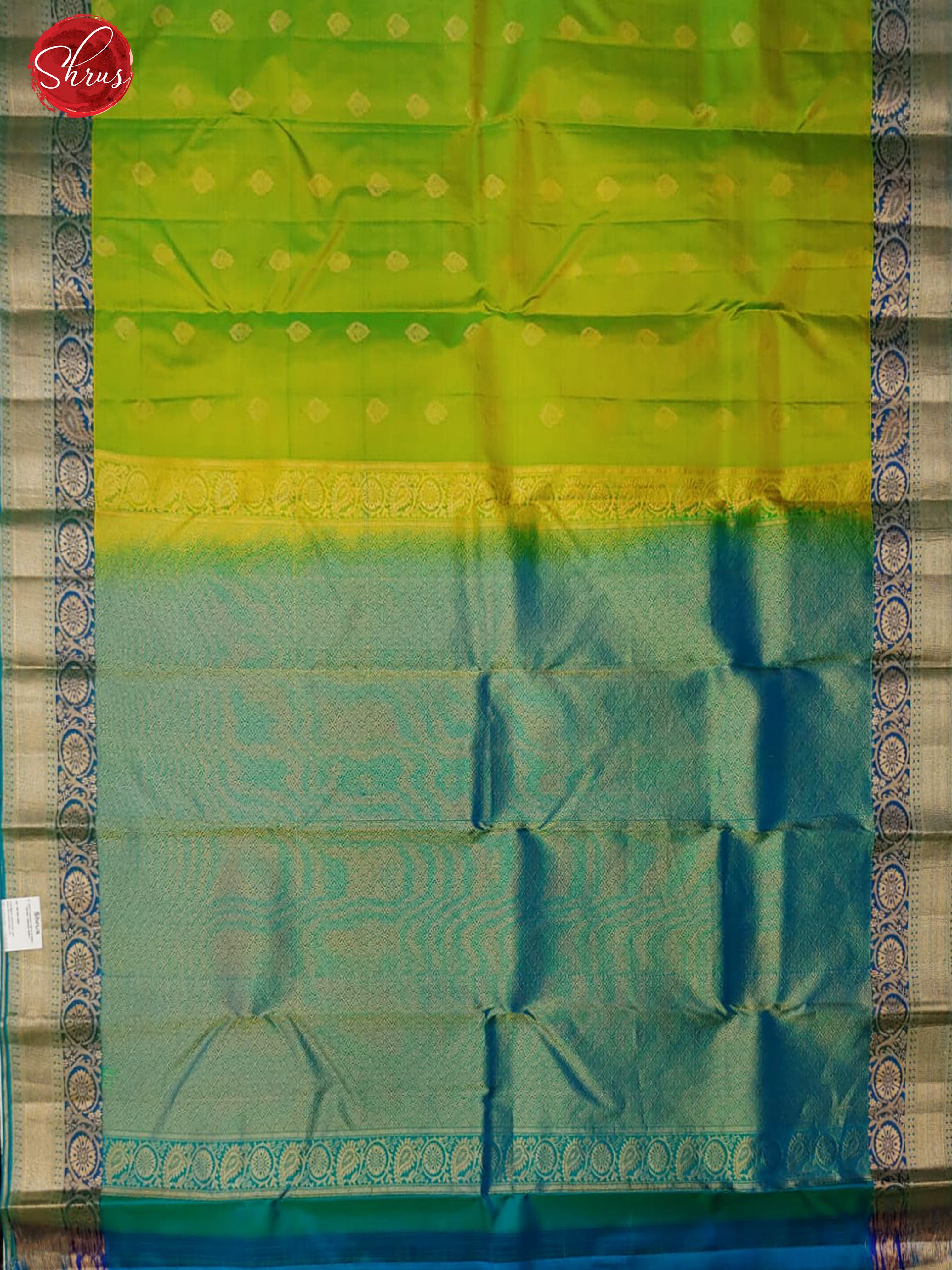 Green & Peacock Blue - Kanchipuram Silk with zari woven floral motifs on the body  & Contrast Zari Border - Shop on ShrusEternity.com