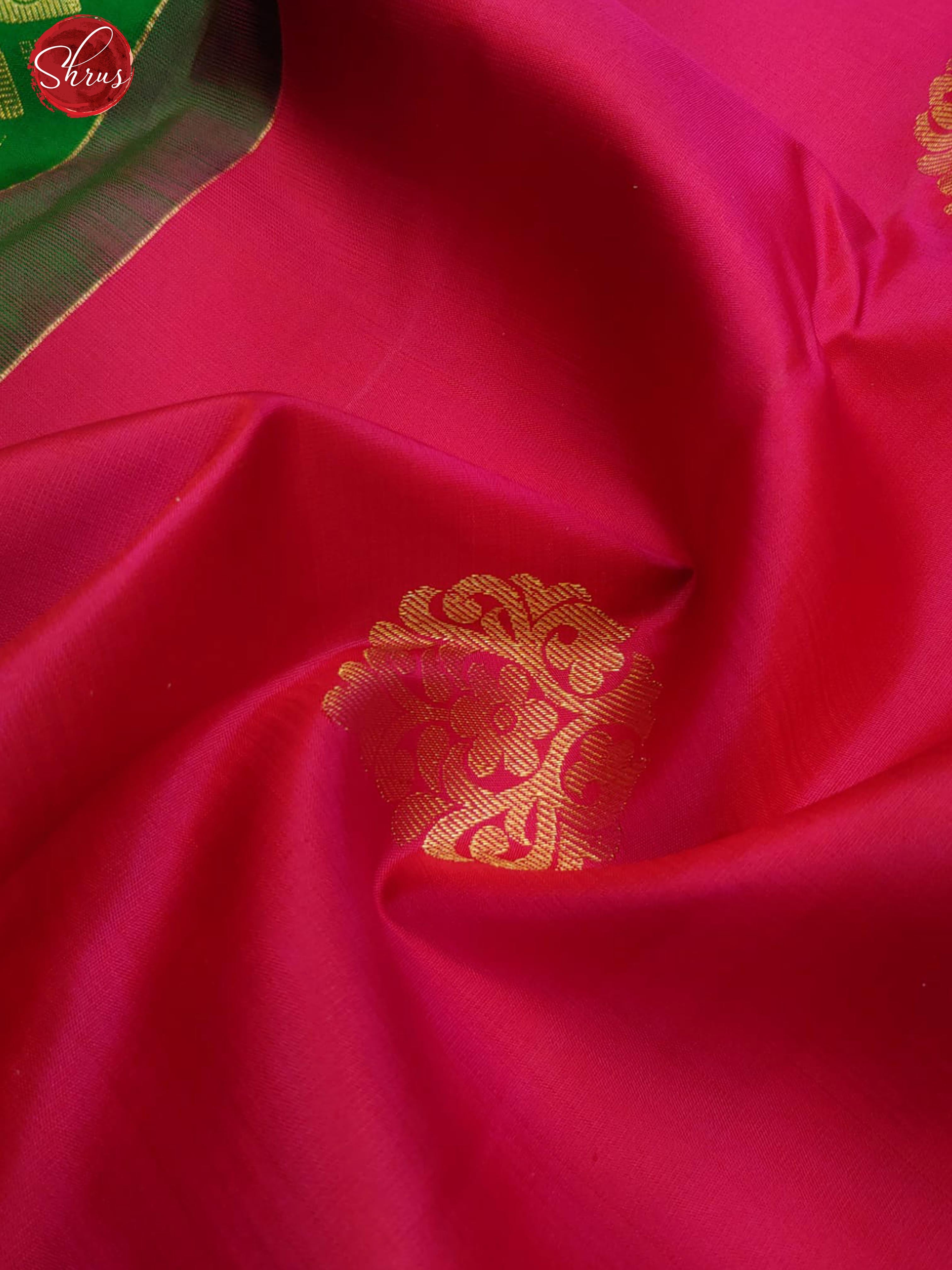 Pink & Green - KAnchipuram SIlk with zari woven floral motifs on the body & Zari Border - Shop on ShrusEternity.com