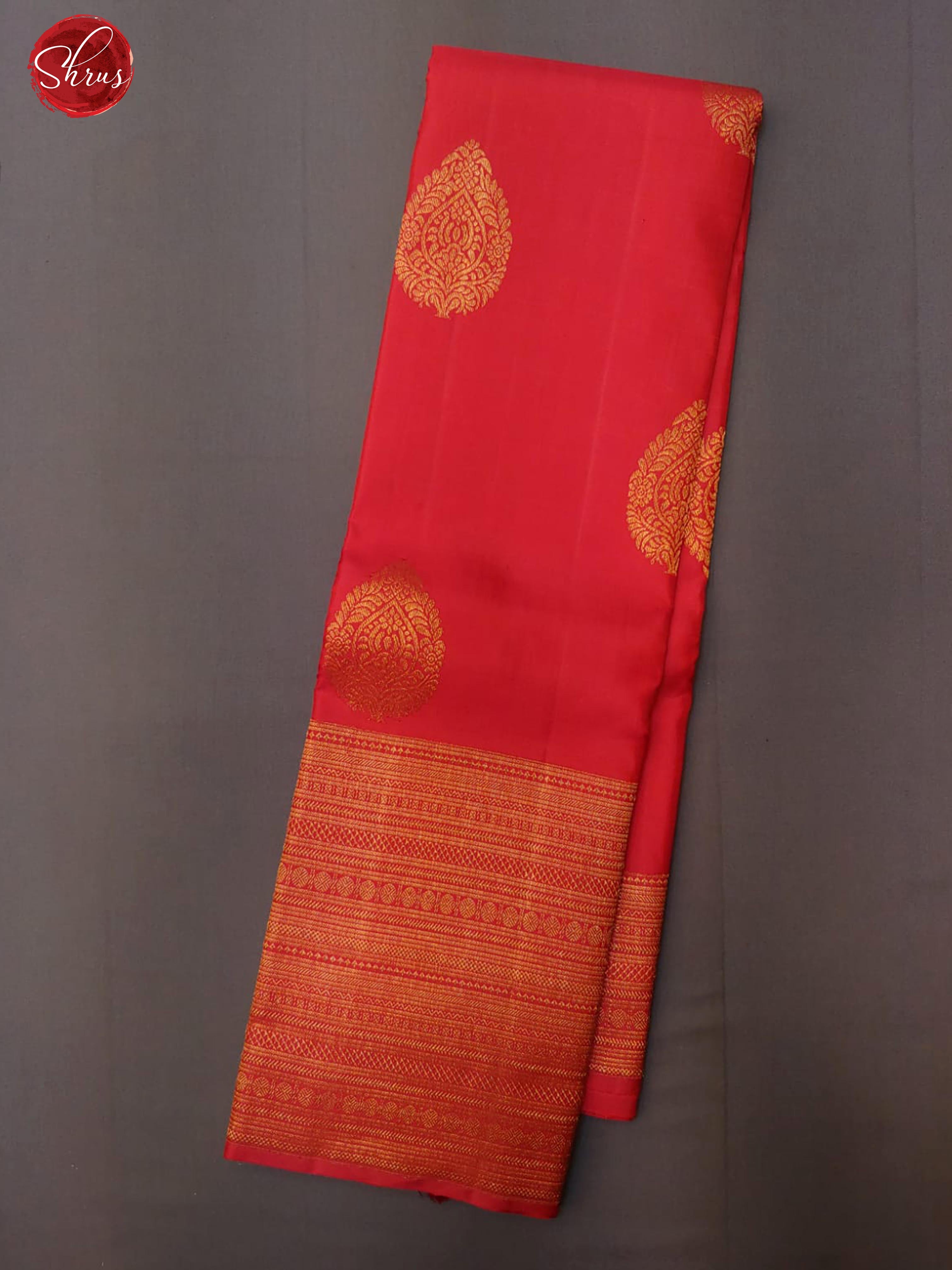 Red(Single Tone)- Kanchipuram Silk with zari woven floral motifs on the body & Zari Border - Shop on ShrusEternity.com