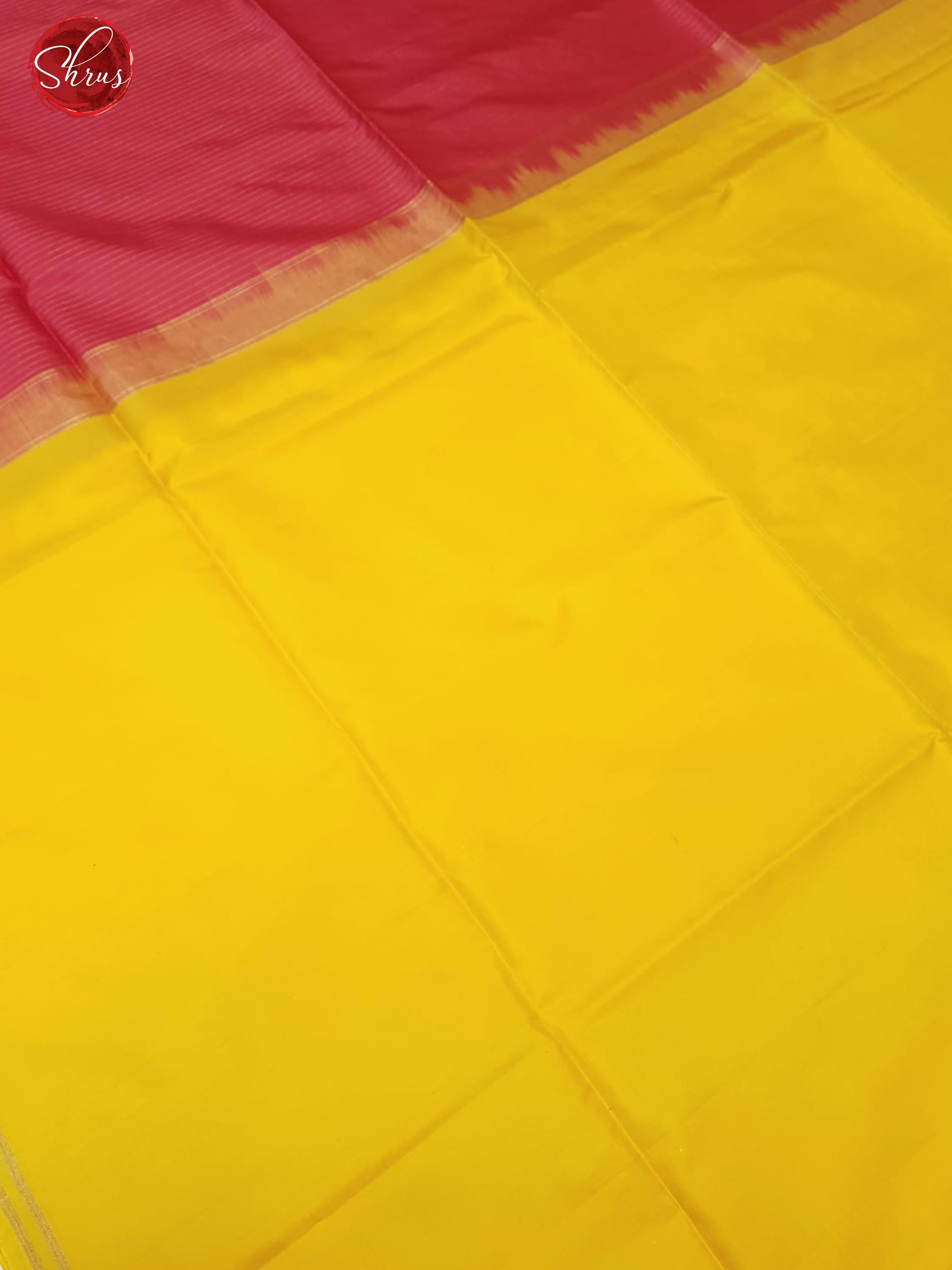Yellow & Pink - Soft Silk with plain body & thin zari border - Shop on ShrusEternity.com
