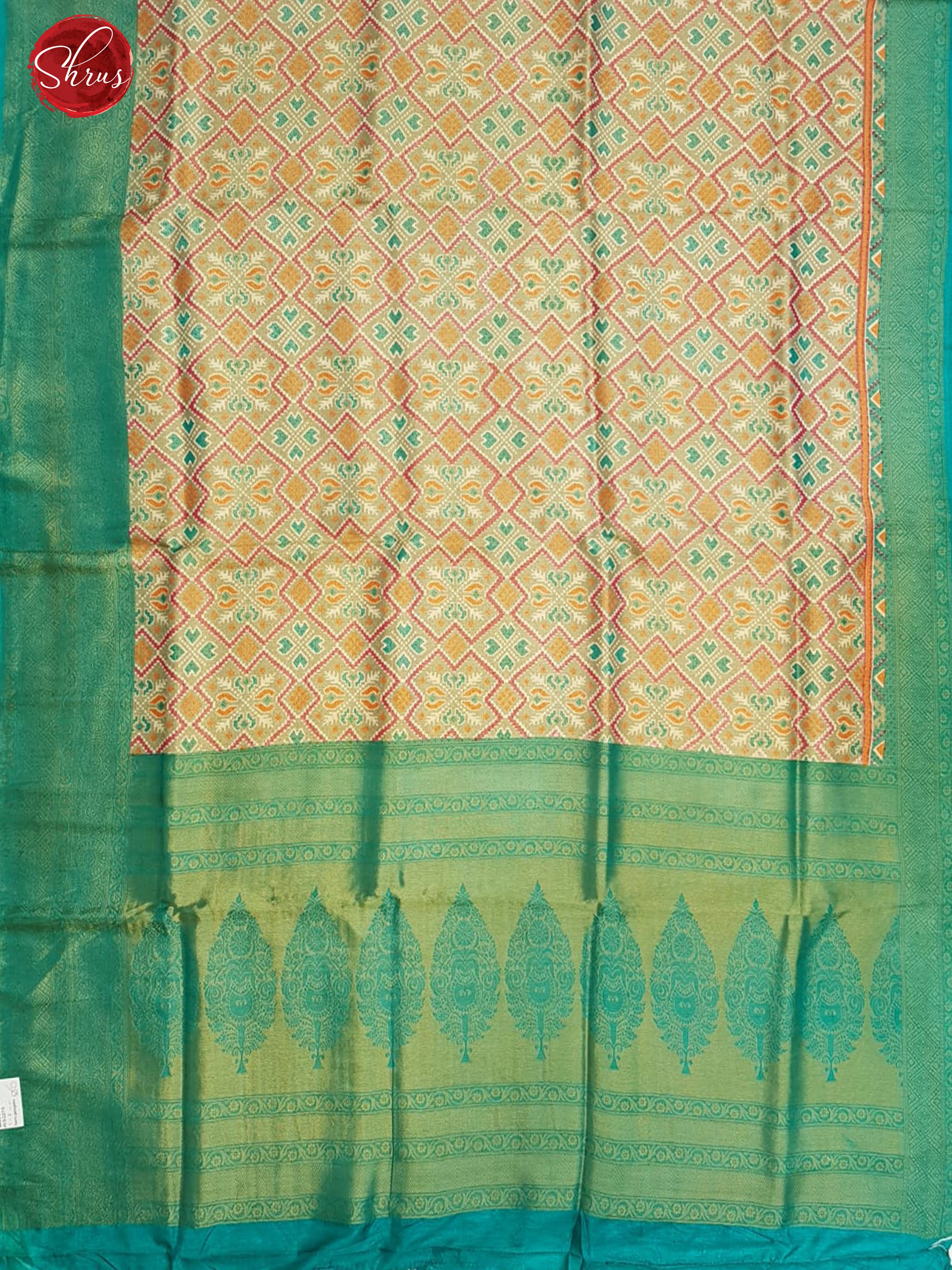 Peach & Green - Semi Georgette with floral print on  the body & Contrast Zari Border - Shop on ShrusEternity.com