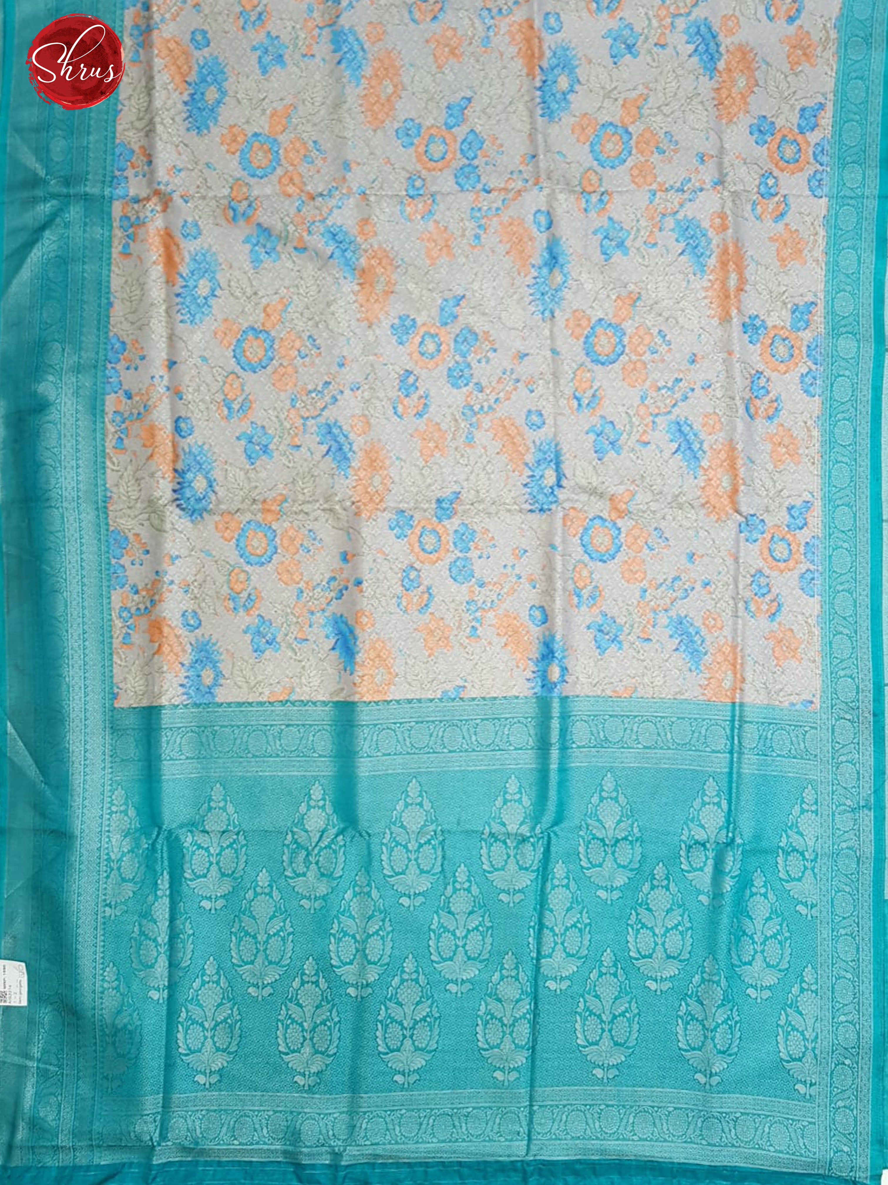 Grey & Teal Blue- Semi Georgette with floral print on  the body & Contrast Zari Border - Shop on ShrusEternity.com