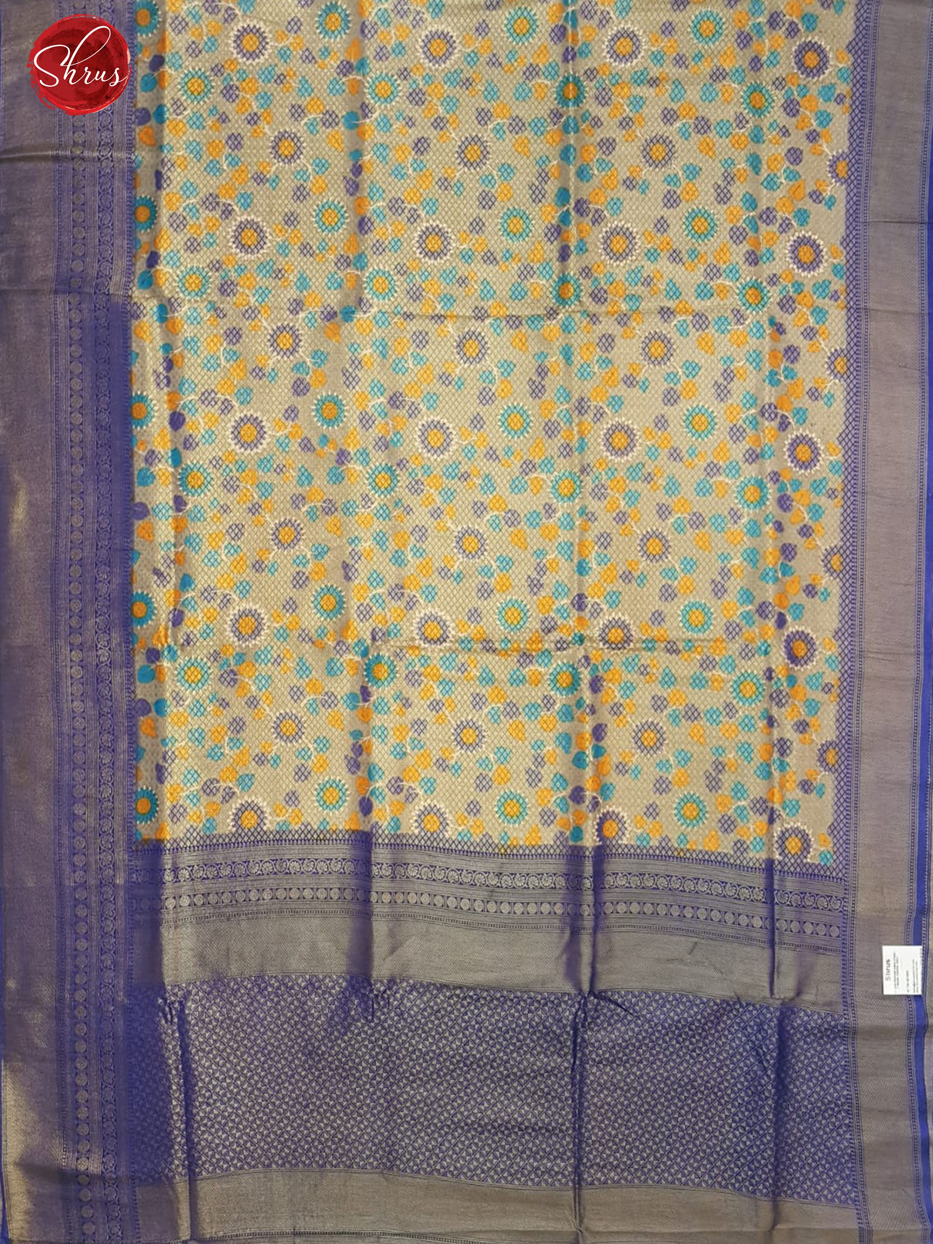 Grey & Blue- Semi Georgette with floral print on the body  & Zari Border - Shop on ShrusEternity.com