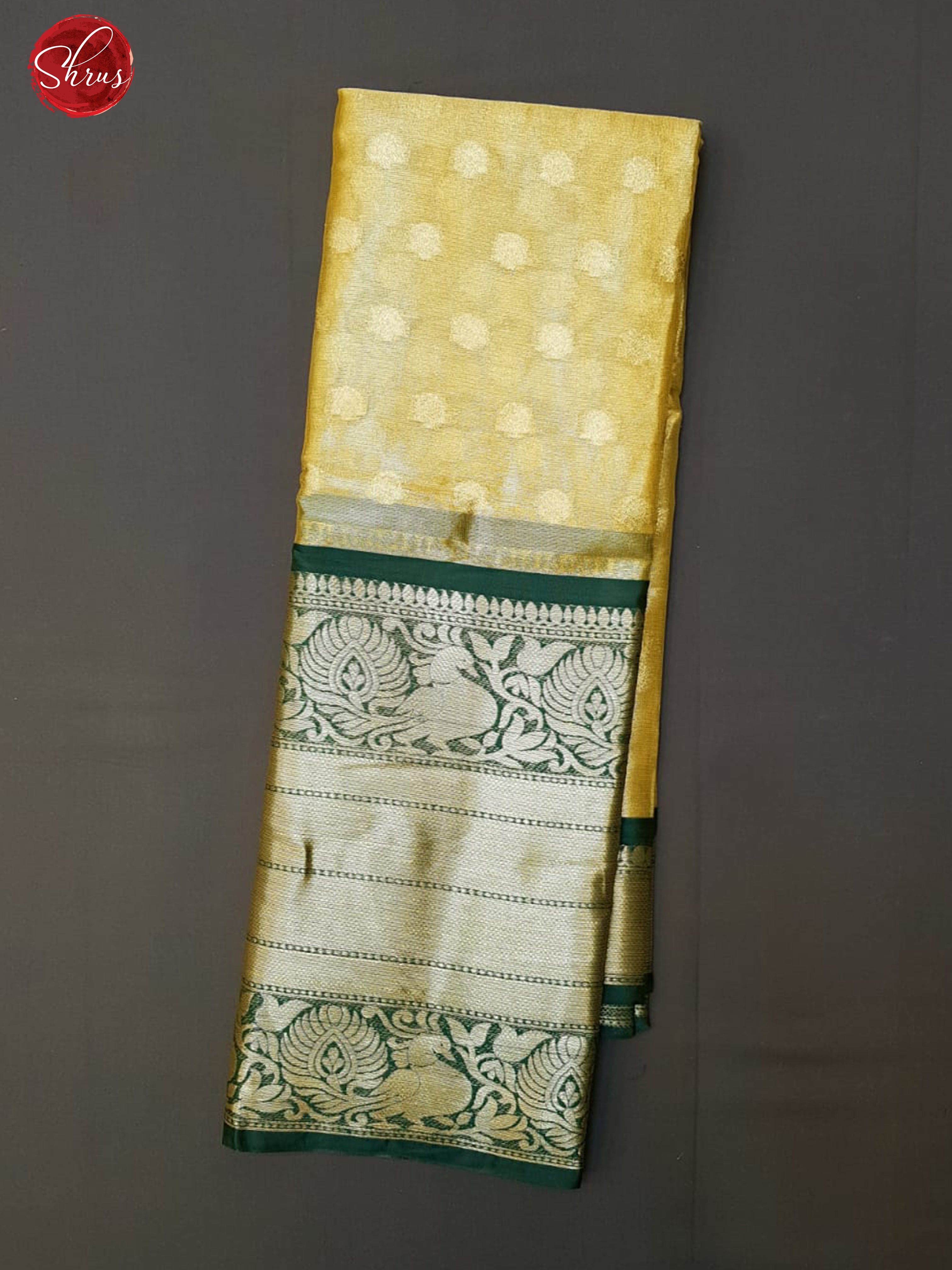 Dull Gold & Green -Kora Banarasi with zari woven buttas on the body & Zari Border - Shop on ShrusEternity.com