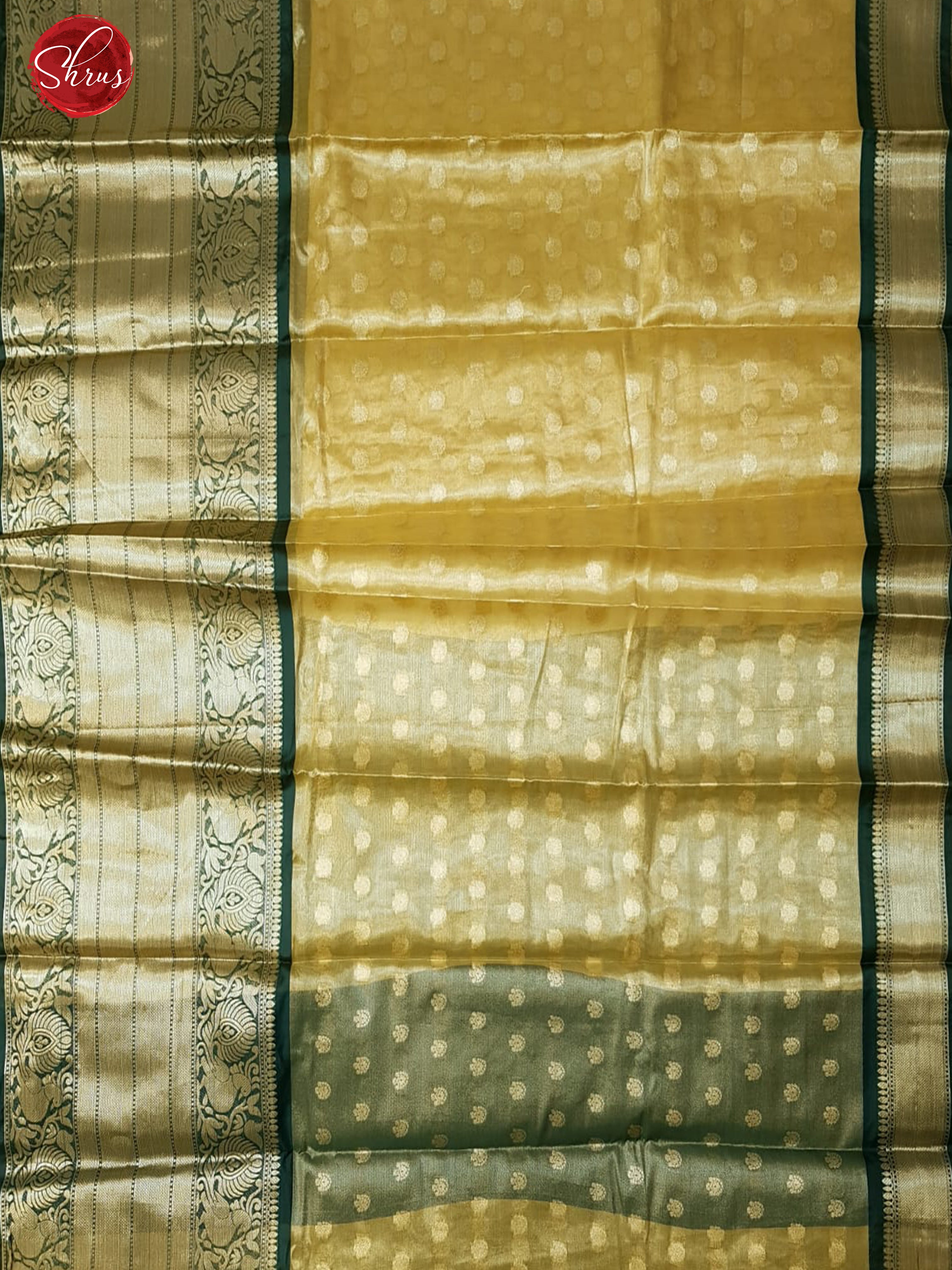 Dull Gold & Green -Kora Banarasi with zari woven buttas on the body & Zari Border - Shop on ShrusEternity.com