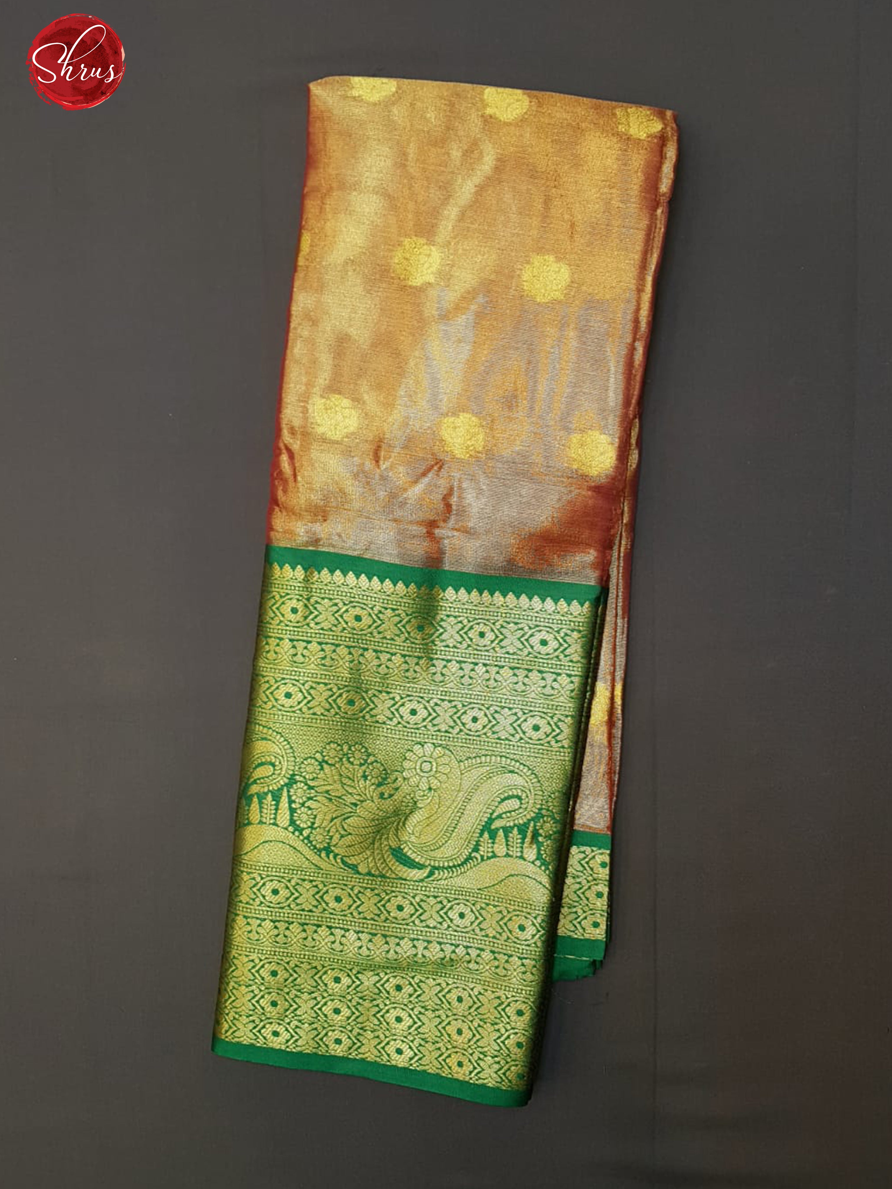 Brown  & Green - Kora Banarasi with zari woven buttas on the body & Zari Border - Shop on ShrusEternity.com