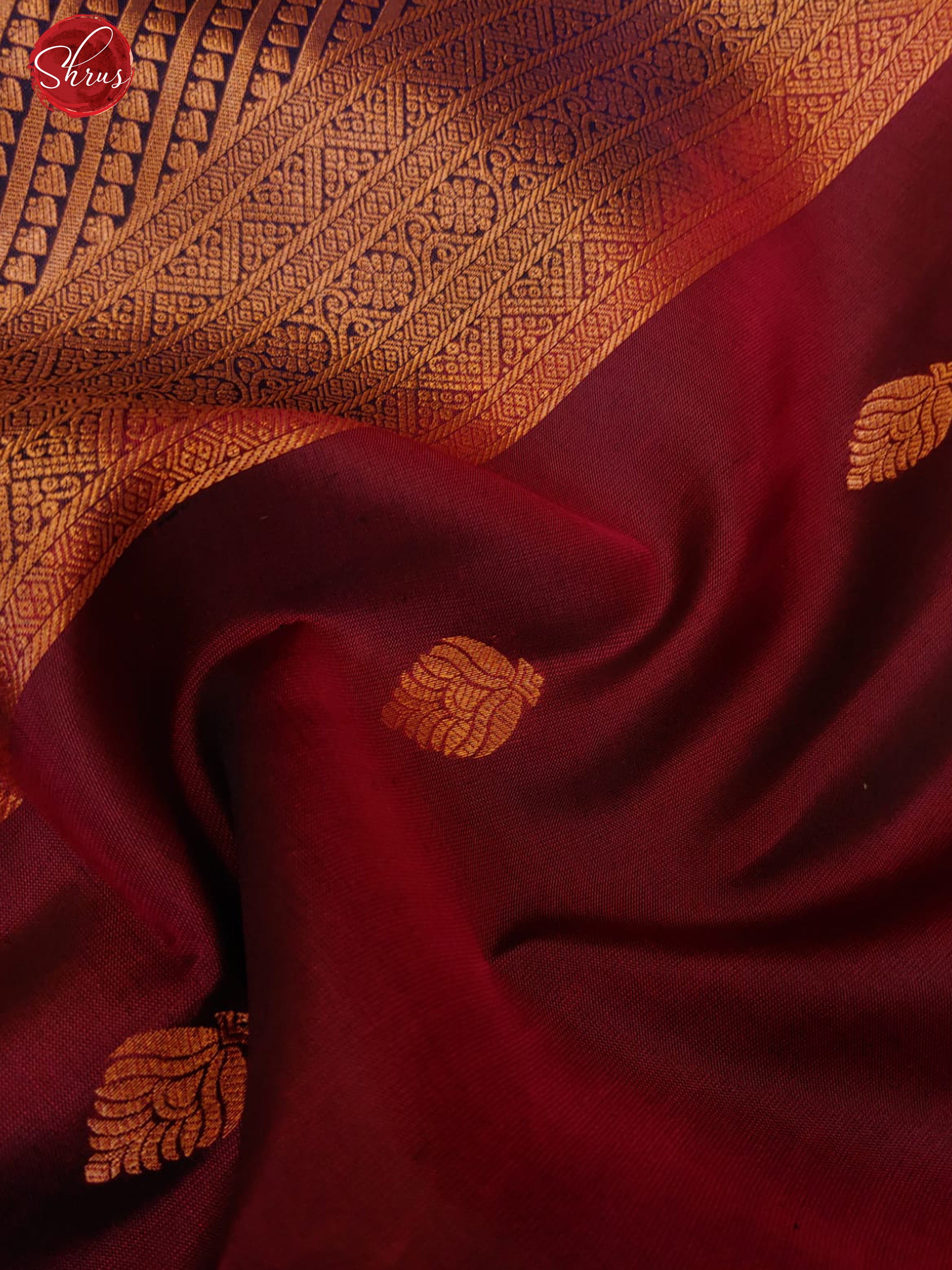Maroon & Navy Blue - Soft Silk with zari woven floral buttas on the body & Contrast Zari Border - Shop on ShrusEternity.com