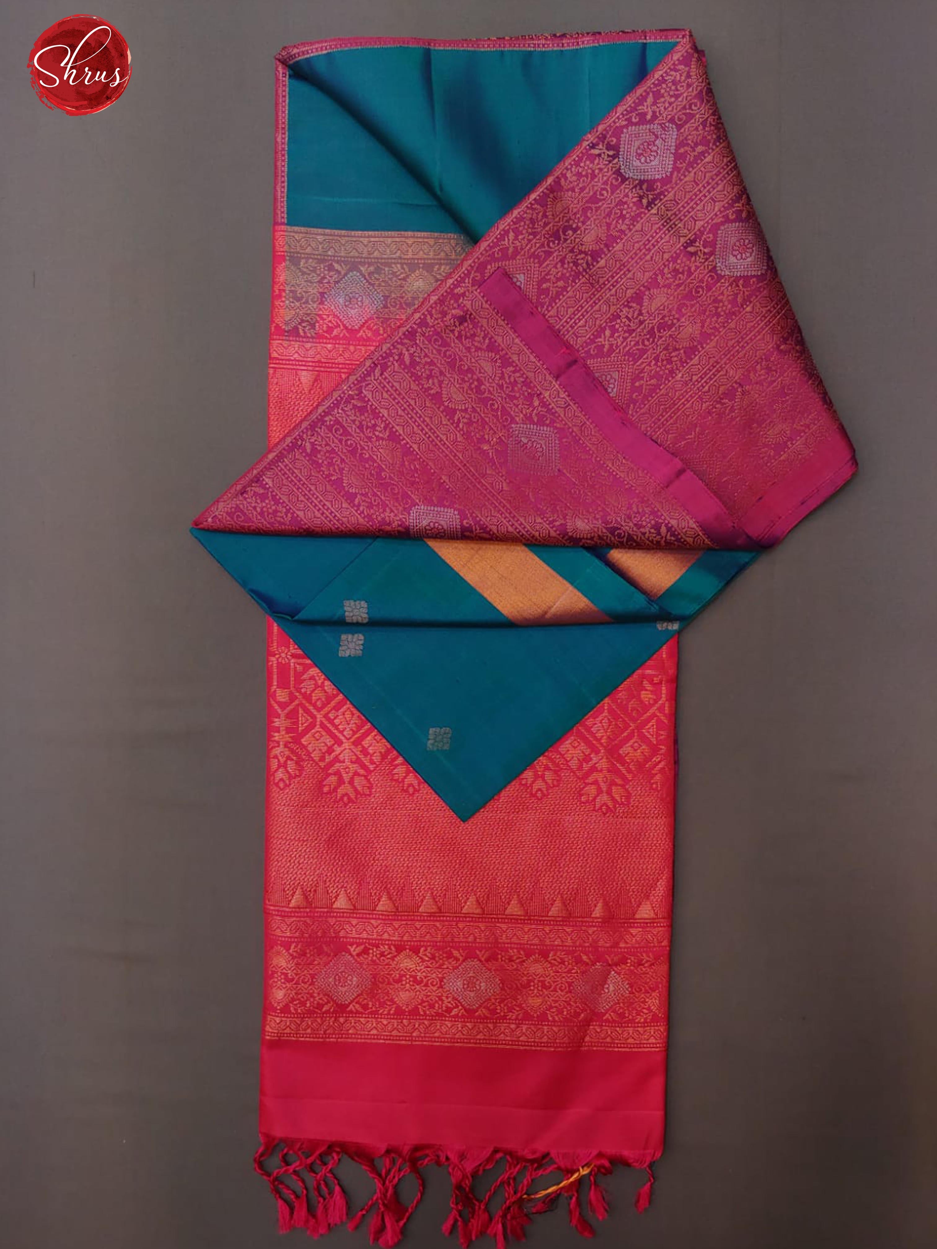Peacock Blue & Pink - Soft Silk with zari woven buttas on the body & Contrast Zari Border - Shop on ShrusEternity.com