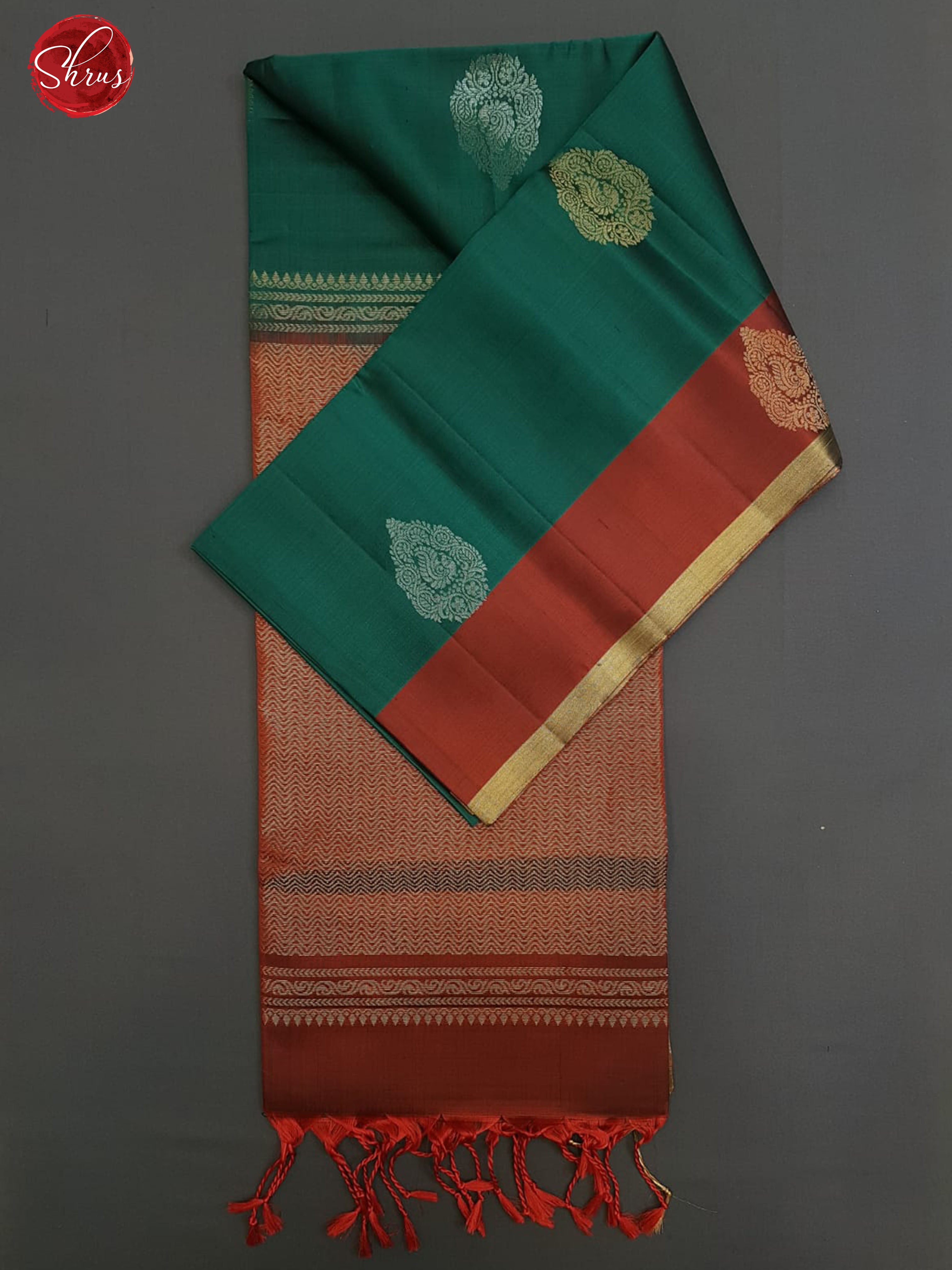 Green & Maroon - Soft Silk with gold, silver zari motifs on the body & Contrast Border - Shop on ShrusEternity.com