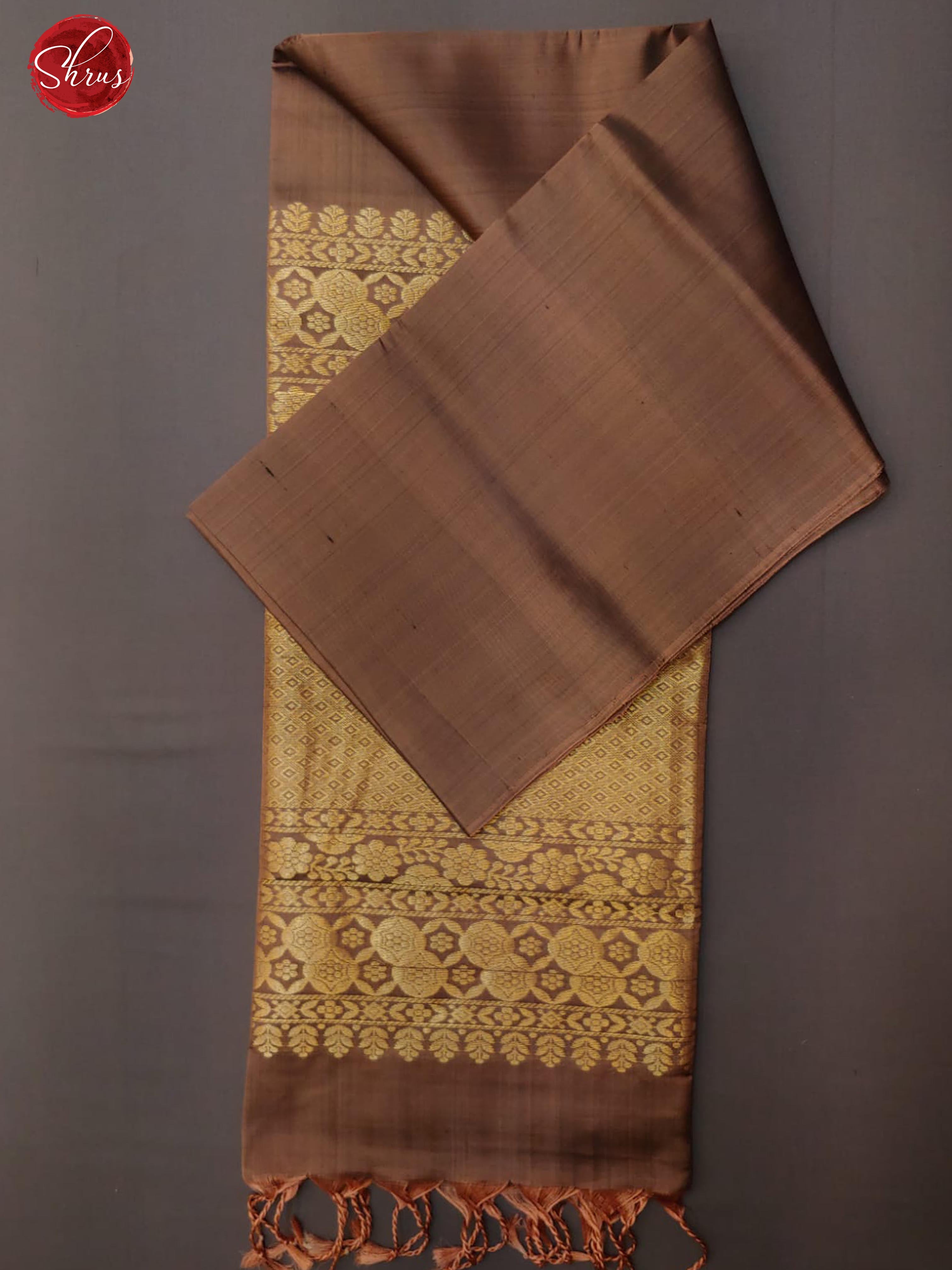 Light Brown(Single tone)- Borderless Soft Silk with plain body & Zari woven pallu - Shop on ShrusEternity.com