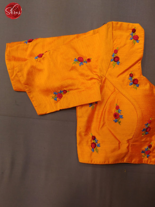 Mustard - Embroidered Readymade Blouse with front hook , short sleeve , Boat Neclline & Size -34 - Shop on ShrusEternity.com