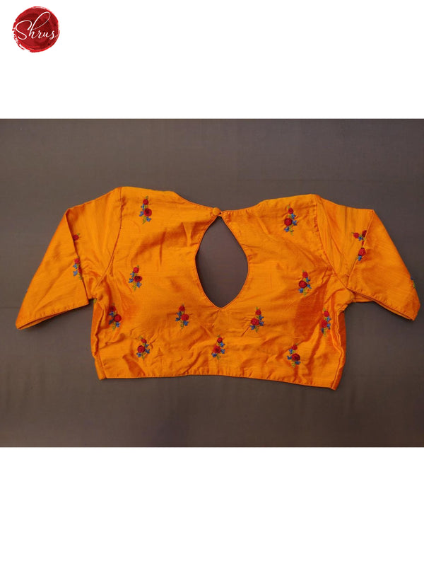 Mustard - Embroidered Readymade Blouse with front hook , short sleeve , Boat Neclline & Size -34 - Shop on ShrusEternity.com