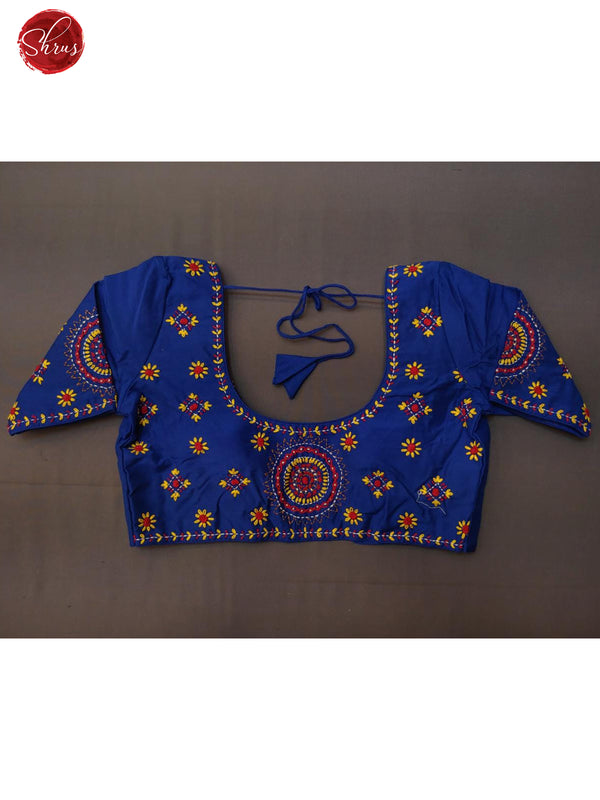 Blue - Embroidery Readymade Blouse with Front  hook,U shaped -neckline, and Short Sleeve & Size - 34 - Shop on ShrusEternity.com