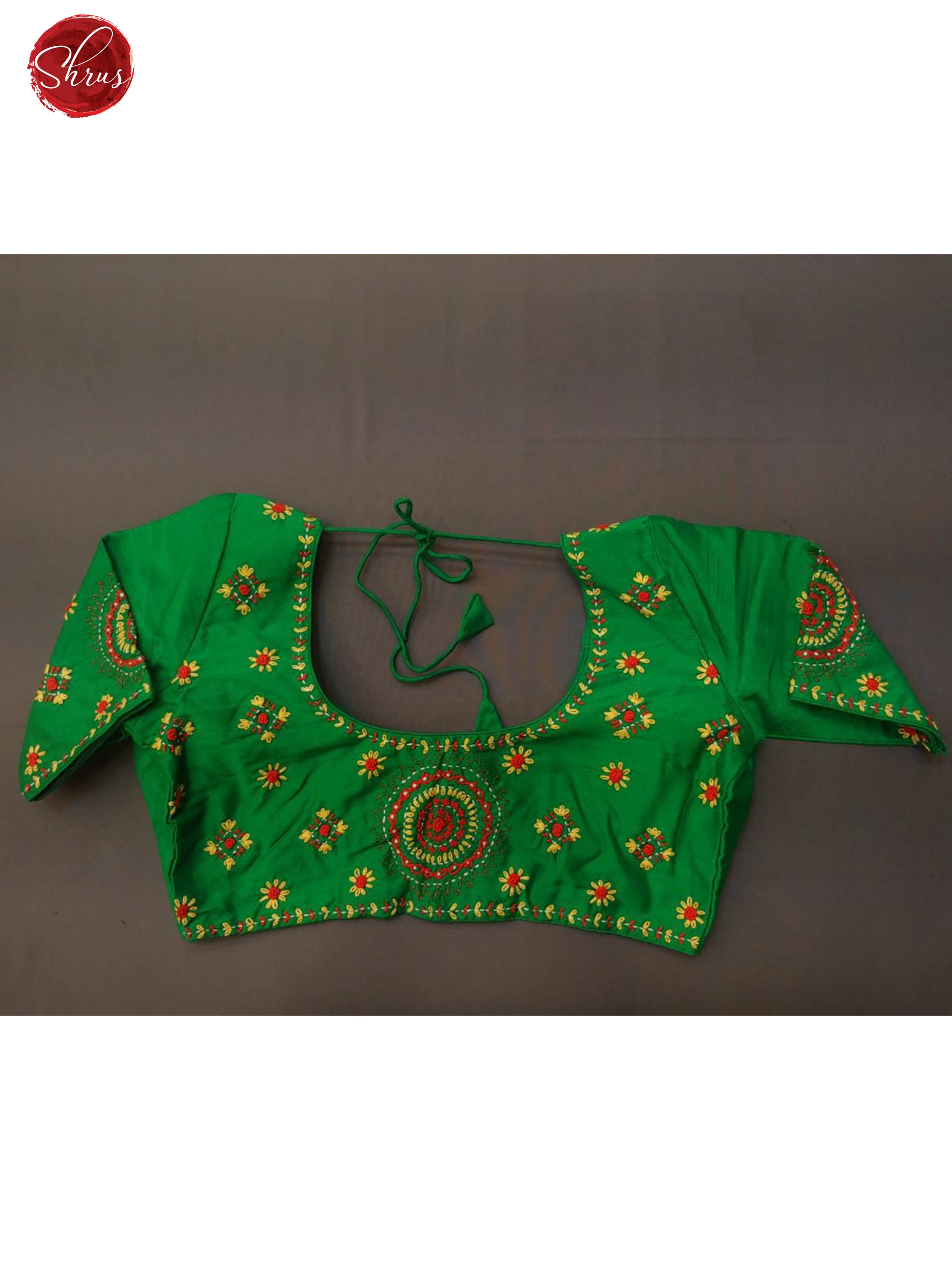 Green - Embroidery Readymade Blouse with Front  hook,U shaped -neckline, and Short Sleeve & Size - 34 - Shop on ShrusEternity.com